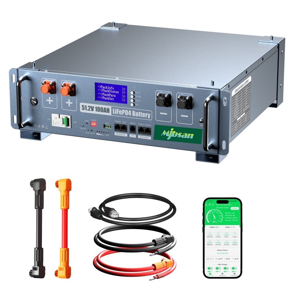 48V 100Ah 5.12kWh LiFePO4 Battery Lithium Server Rack Battery 3U Wi-Fi Bluetooth
