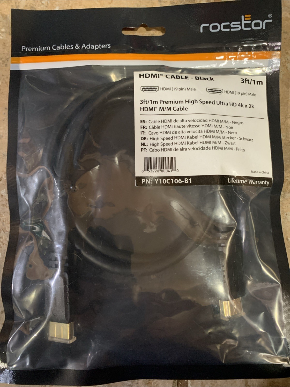 ROCSTOR Y10C106-B1 HDMI High Speed Male/Male Ethernet Cable - 3ft Lot Of 5 NEW