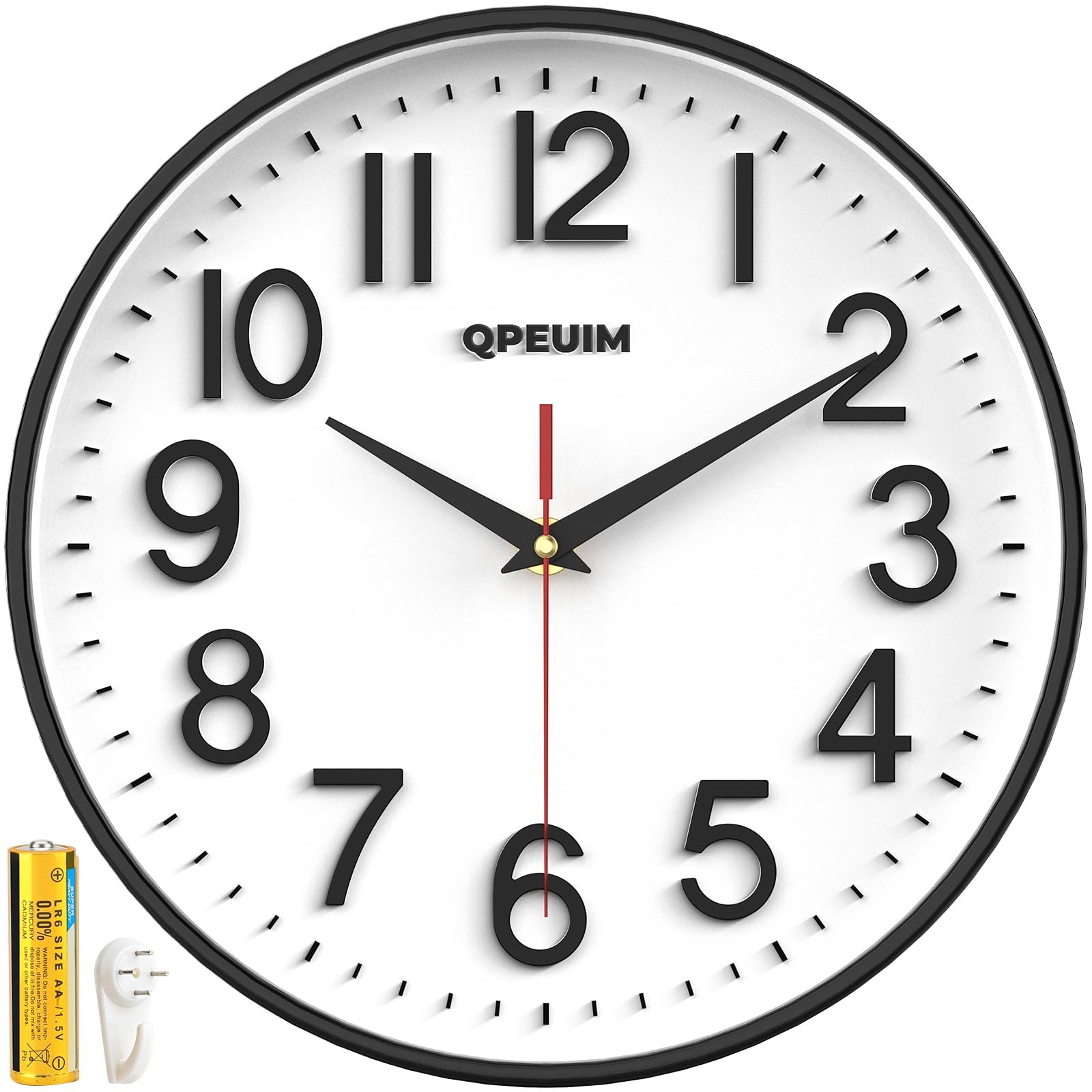 Large Silent Wall Clock Non-Ticking Battery Operated Quartz Easy Read