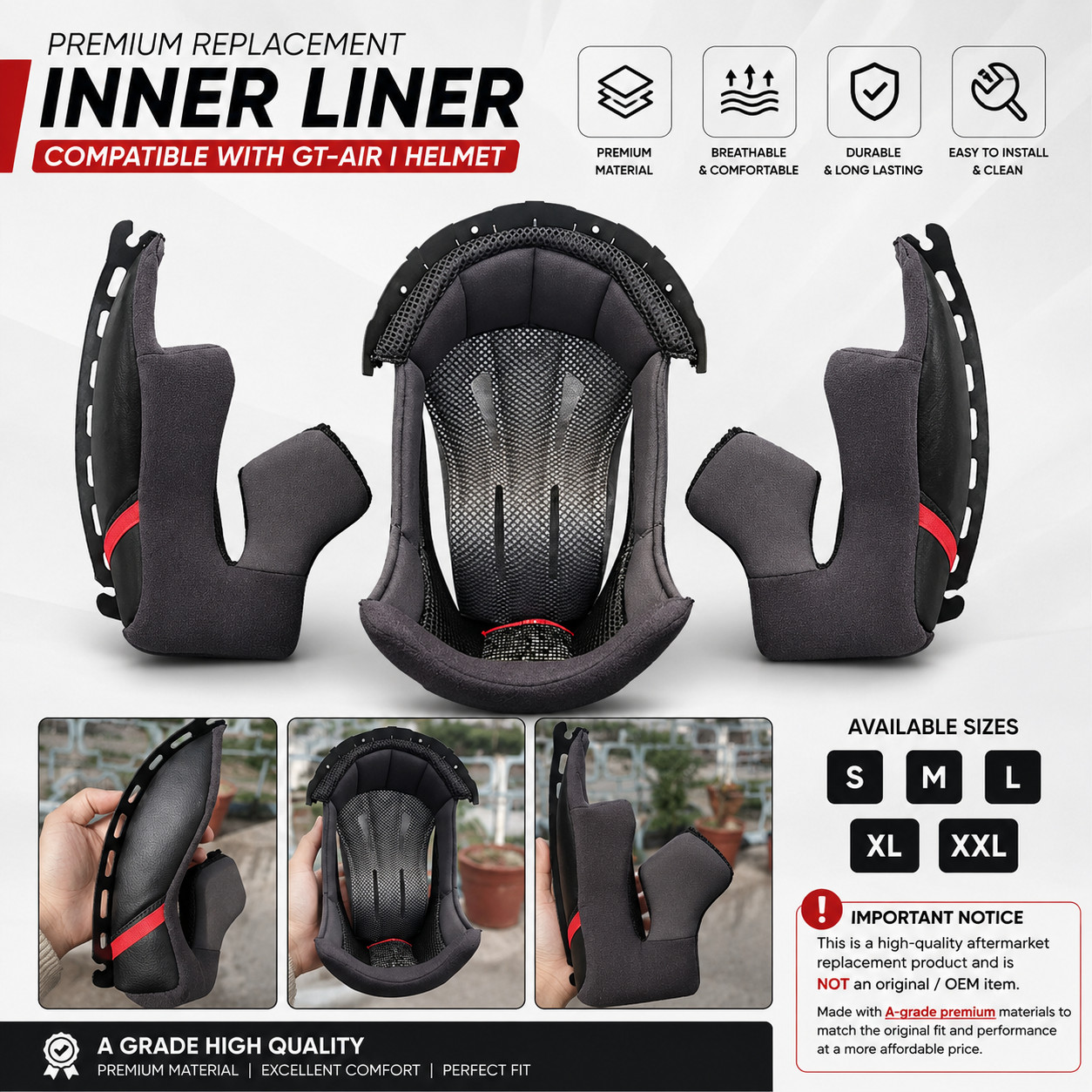 Inner Liner Pad Compatible with Shoei GT-Air I Helmet S M L XL XXL Accessories ✨