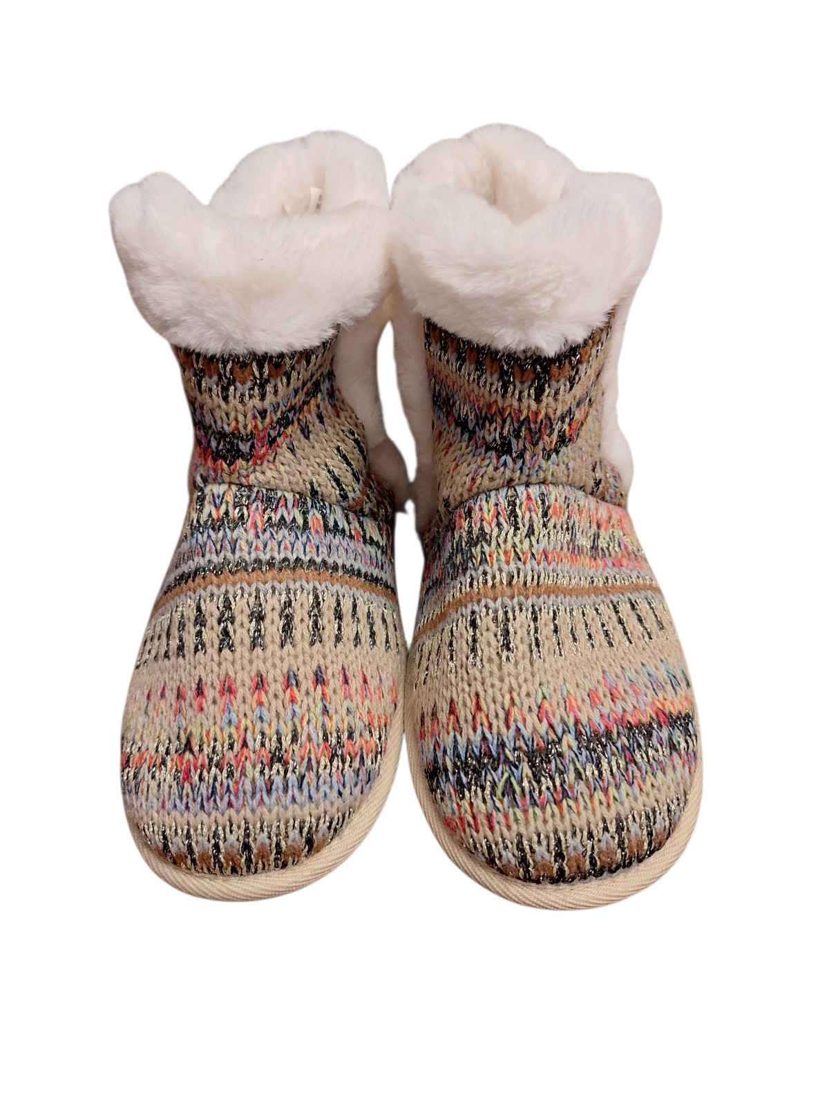 St John's Bay Booties Fur Lined Multicolored Woven Rubber Bottom MED NEW