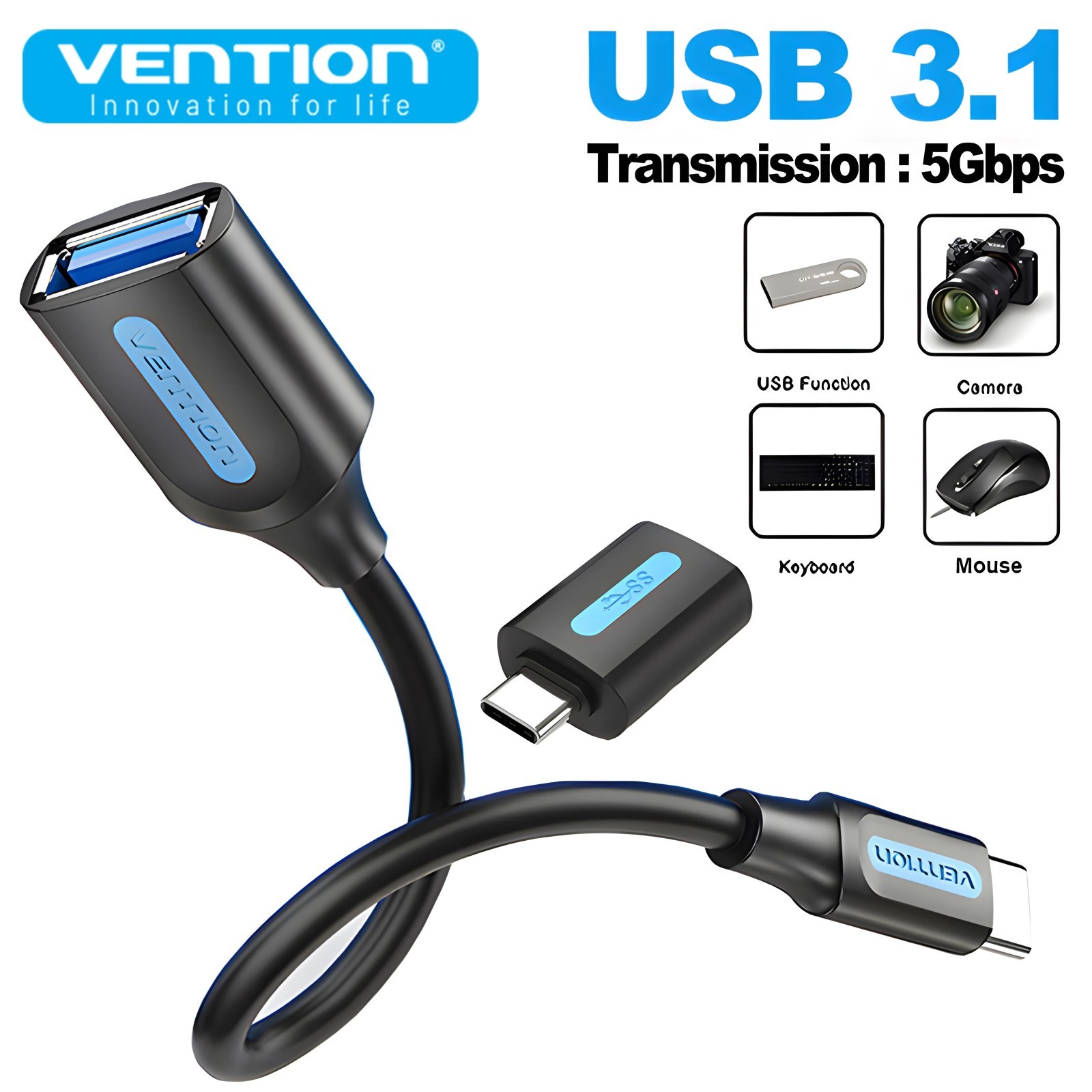 USB-C 3.1 Type C Male to USB 3.0 Type A Female OTG Adapter Converter Cable Black