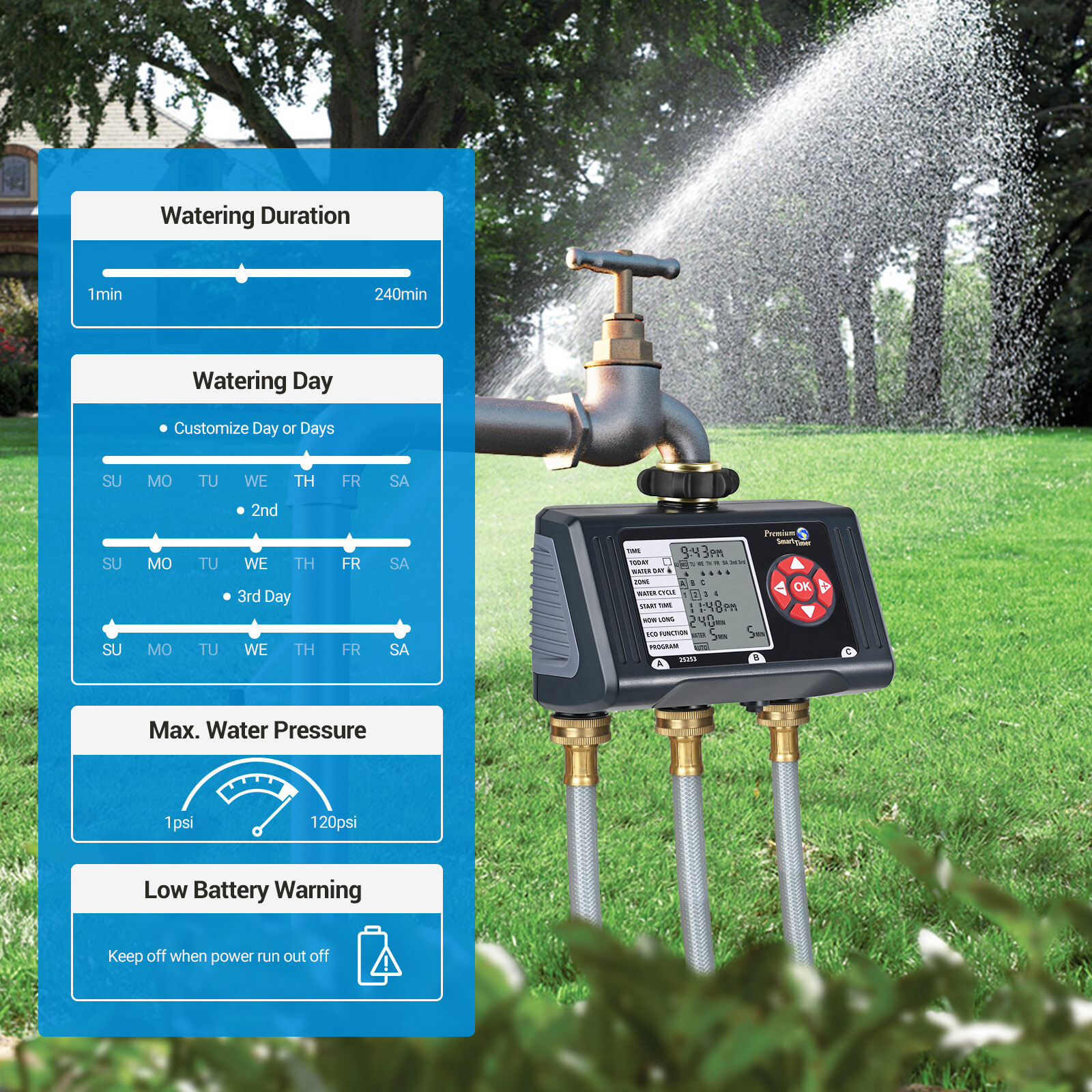 DEWENWILS Electronic 3 Zone Water Sprinkler Timer Hose Programmable Digital
