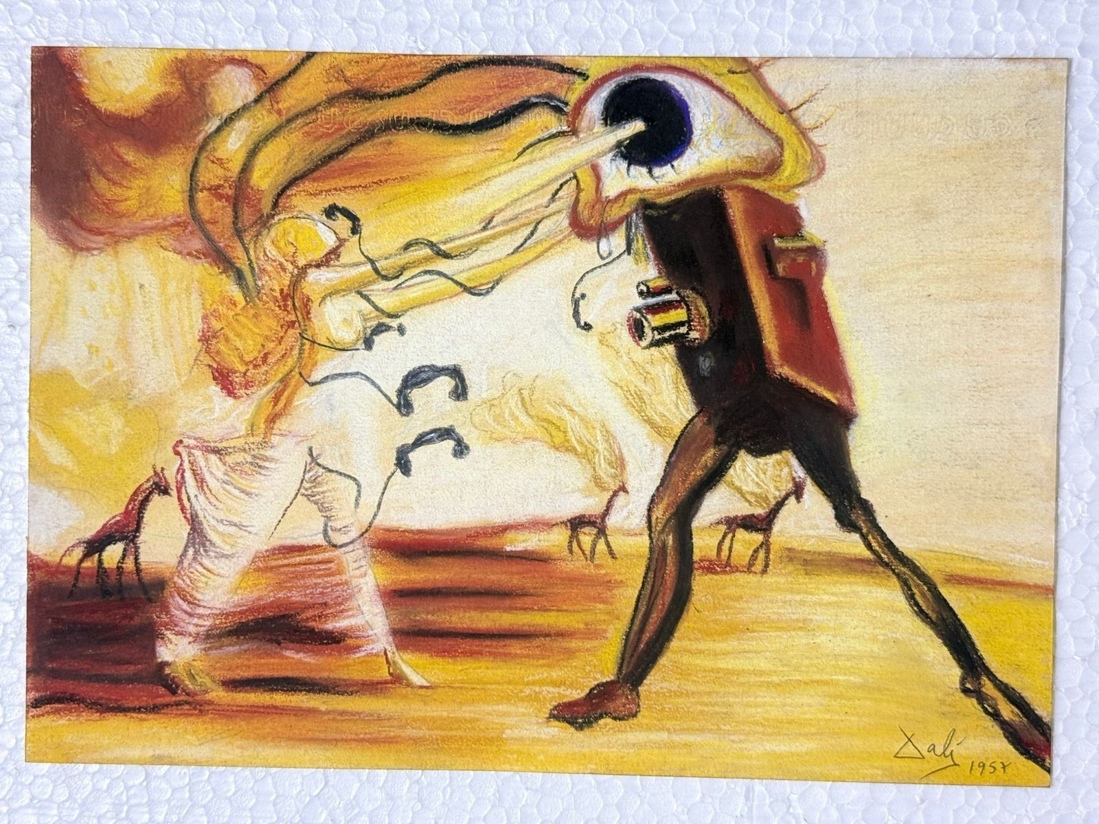 Salvador Dali (Handmade) Drawing on antique paper Signed and Sealed.
