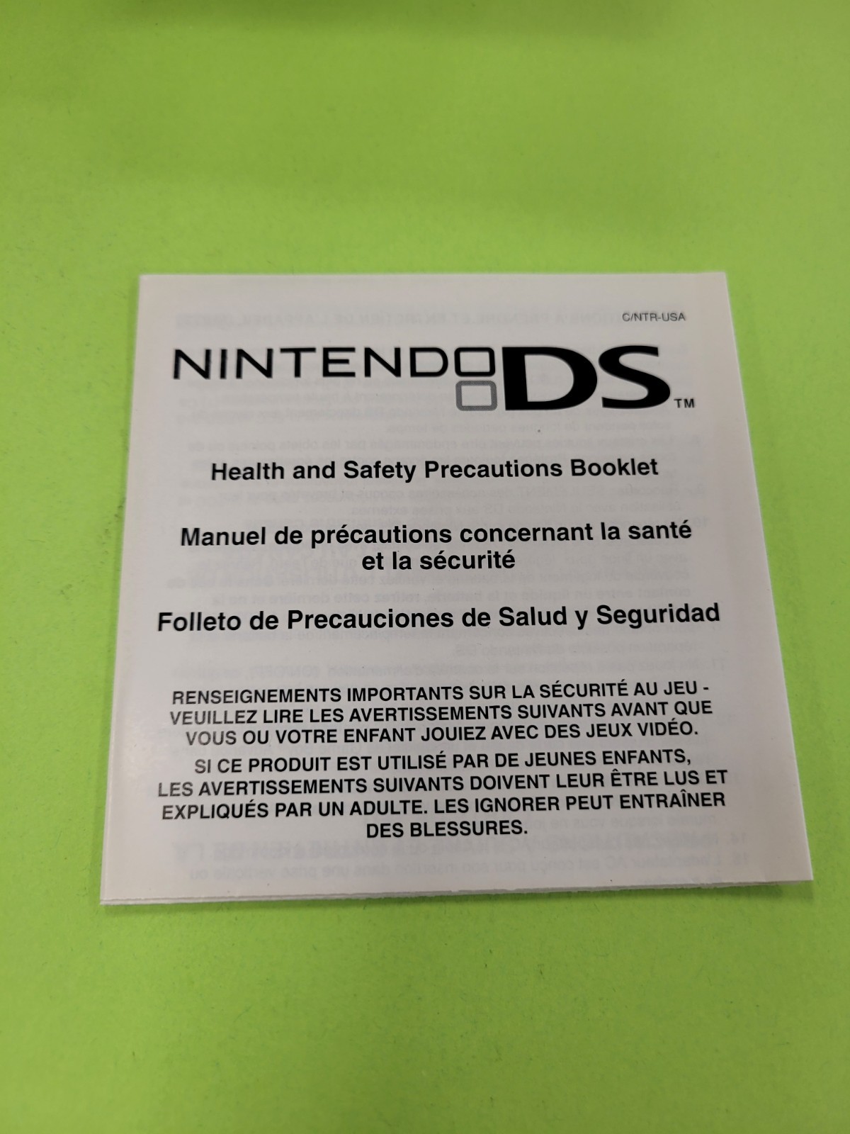 Nintendo DS Authentic Health & Safety Precautions Manual Booklet Only 55878C
