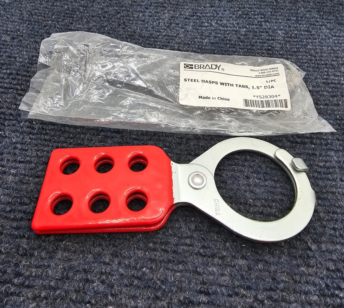 (QTY 5) Brady Y528304 Steel Safety Hasp with Tabs Steel 1.5" - Red