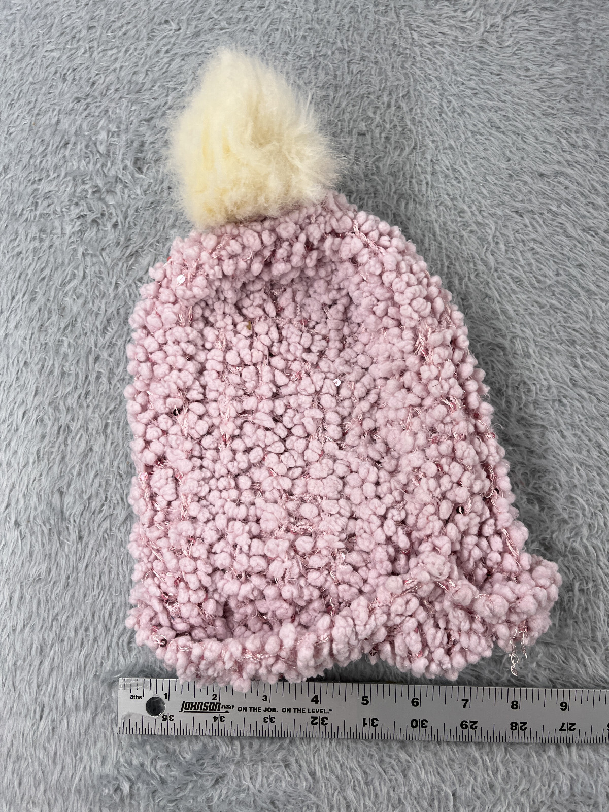 Amiee Lynn Beanie Toque Womens One Size Pink Knit Sparkly Nylon Blend Ski Pom