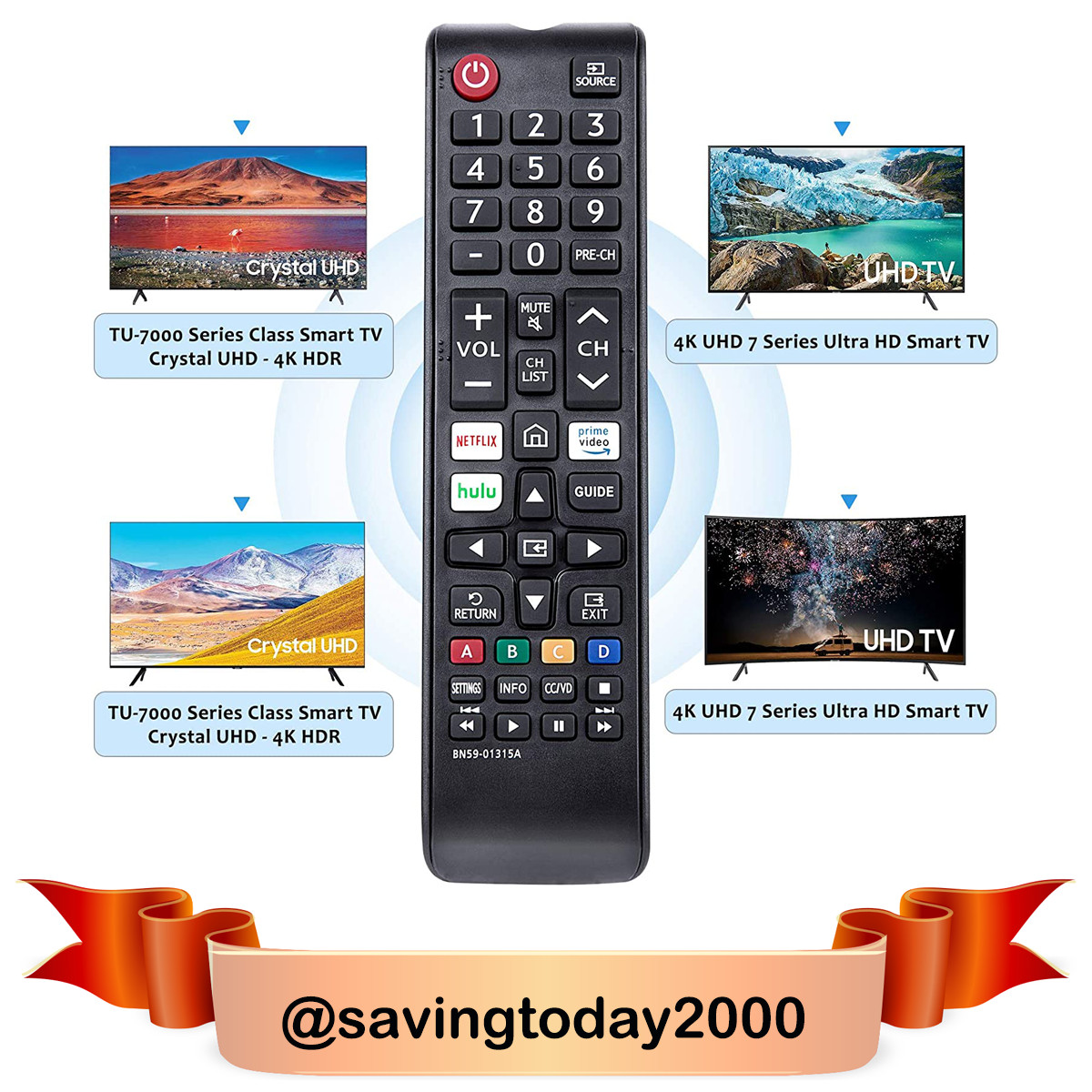 BN59-01315A Replaced Remote for Samsung LED 4K ULTRA 7 Series HDTV Smart TV