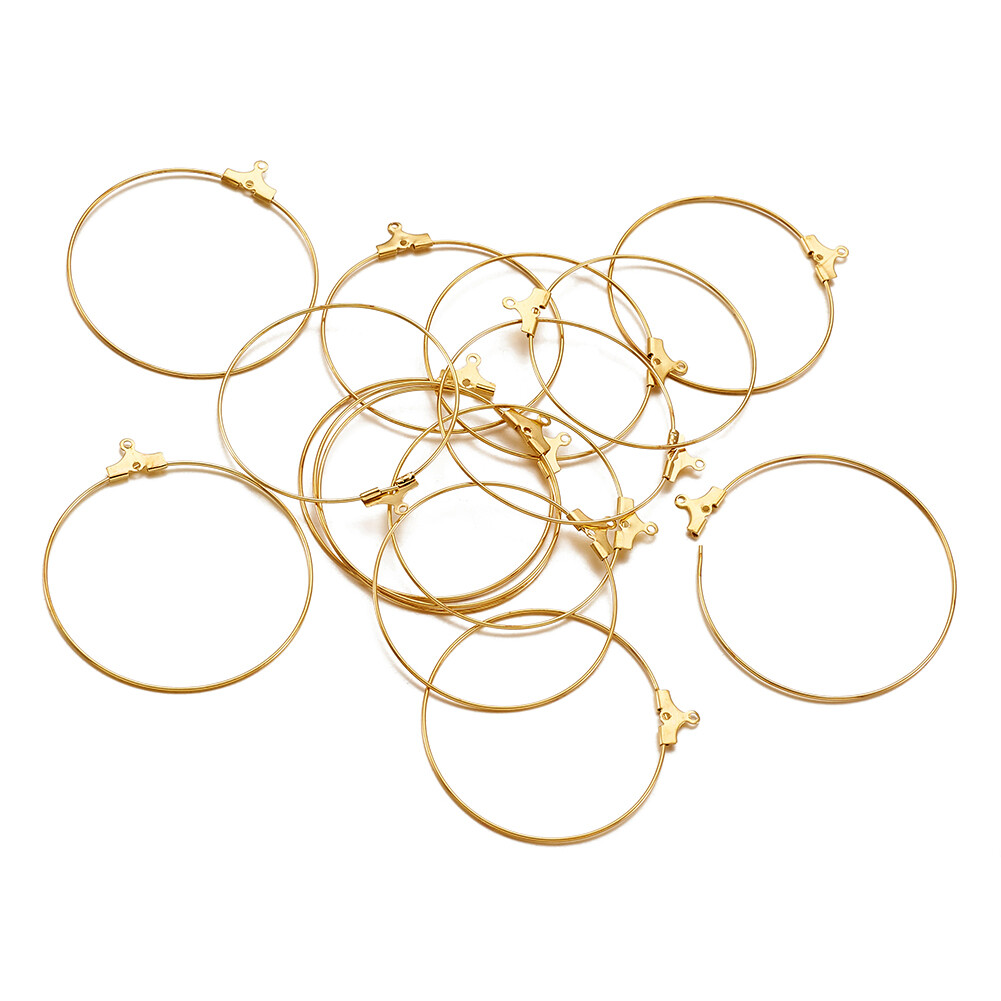 50pcs Golden 40mm Round Beading Hoop Earring Finding Brass Earring Hooks Finding