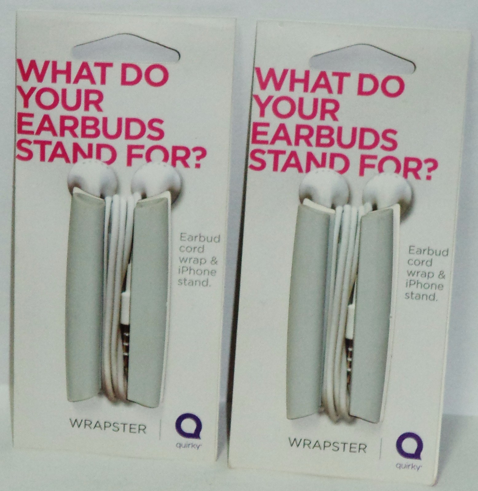 2 Sets Of Quirky Wrapster Earbud Cord Wrap & iPhone Stand WHITE