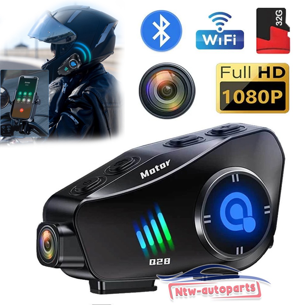 Auriculares BT para casco de motocicleta cámara grabadora de conducción HD 1080P