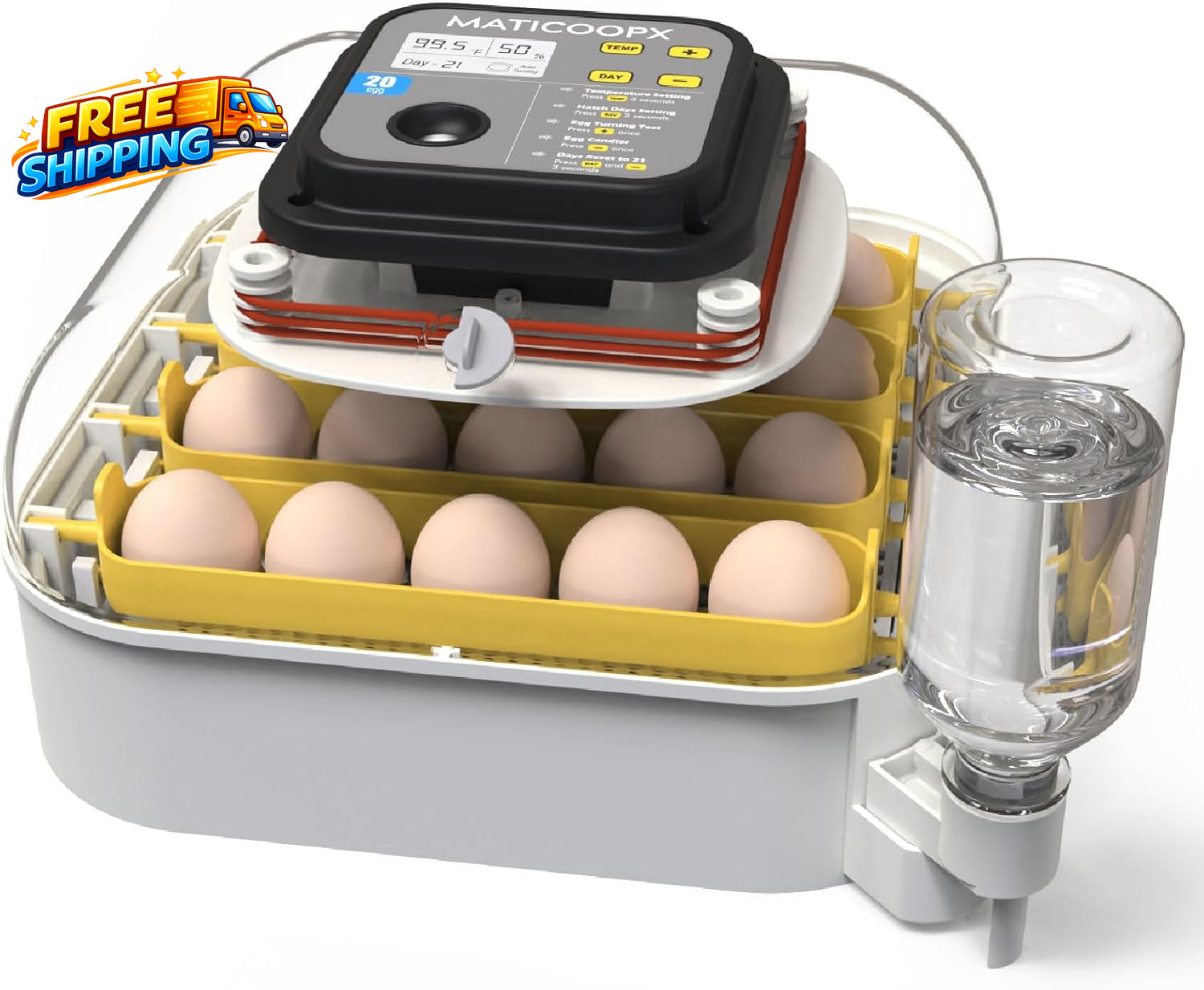 20 Egg Incubator with Humidity Display Egg Candler Automatic Egg Turner