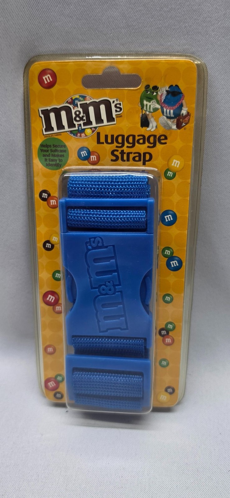 New M&M's Blue Adjustable Luggage Strap Travel Suitcase Belt Sealed 2009 NOS