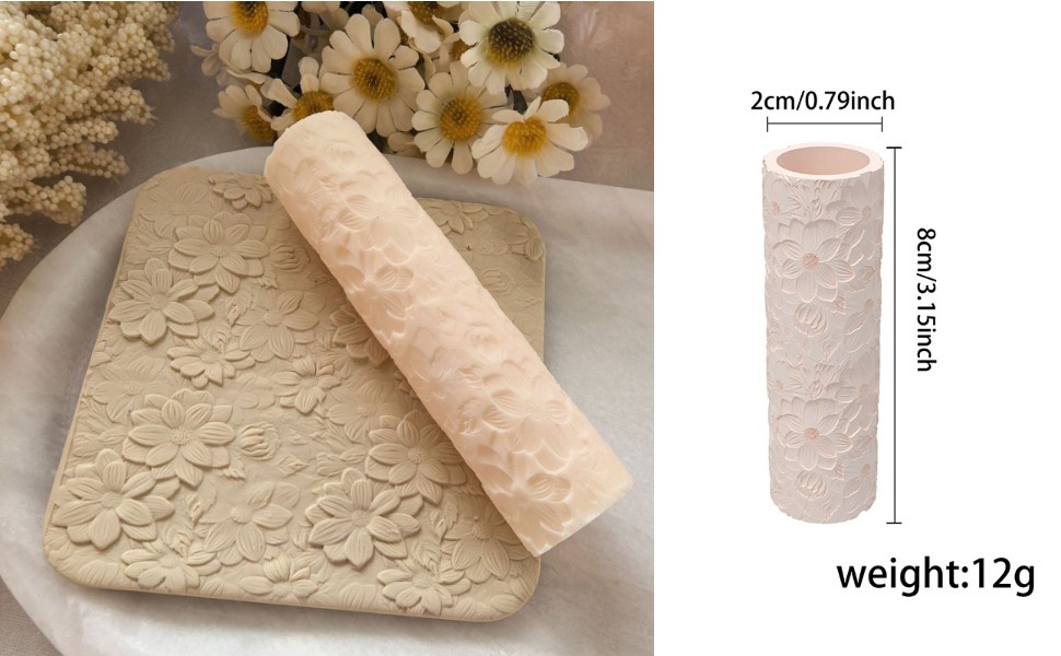 Flower Texture Clay Roller, Pottery Roller, Lightweight,