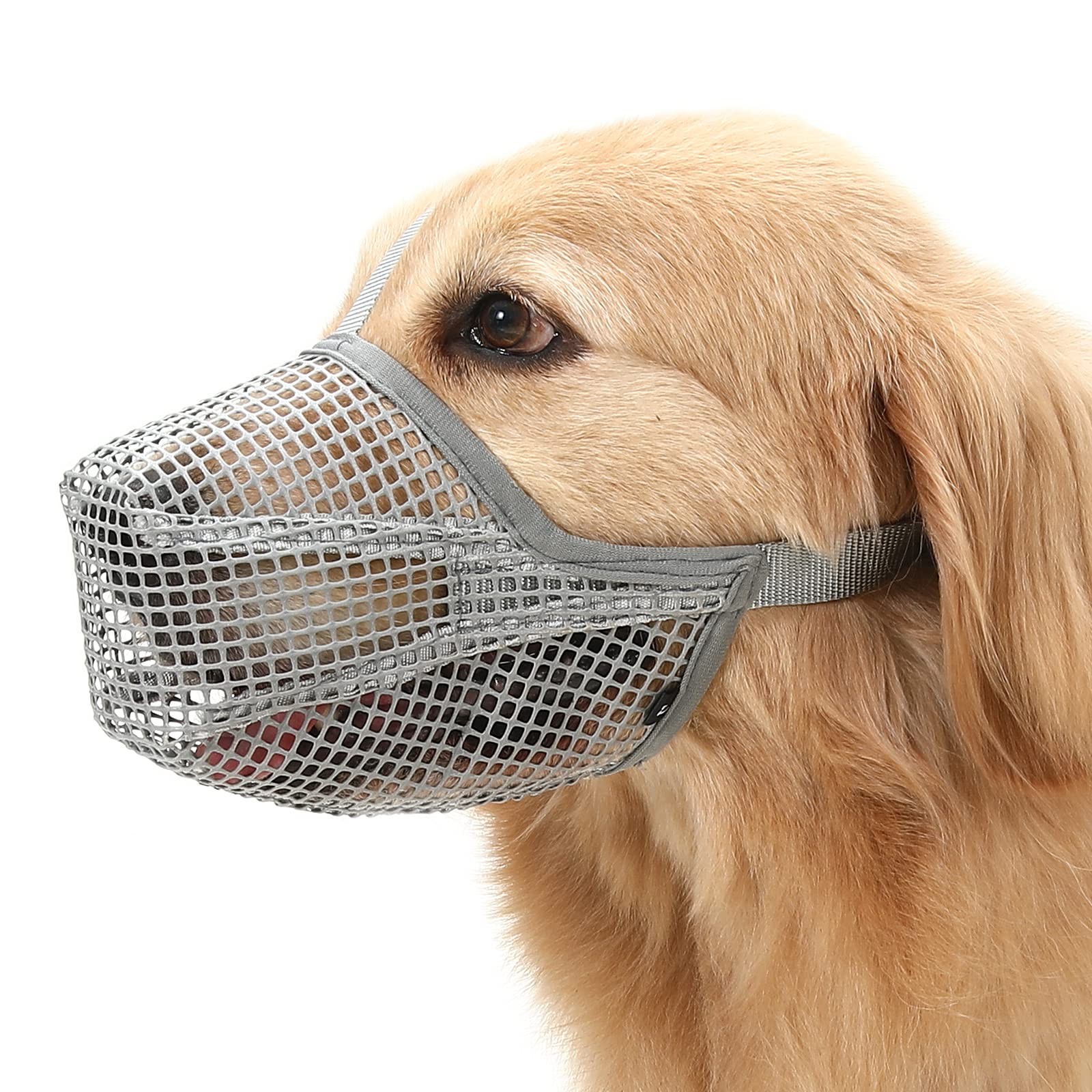 Dog Muzzle Soft Mesh Small Medium Large Dogs Breathable Mouth Guard Grey L