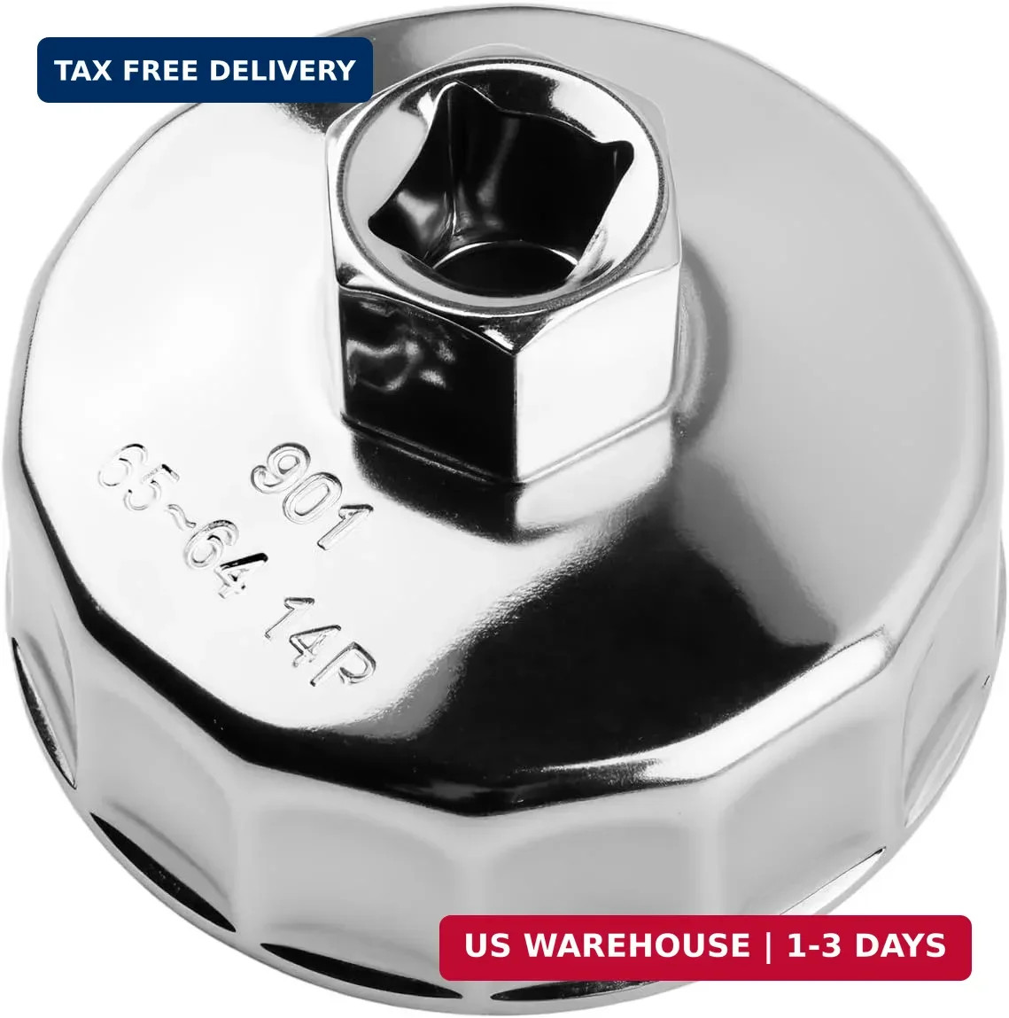 65mm to 64mm Oil Filter Wrench with 1/2" Drive Port,14 Flute Oil Filter Removal