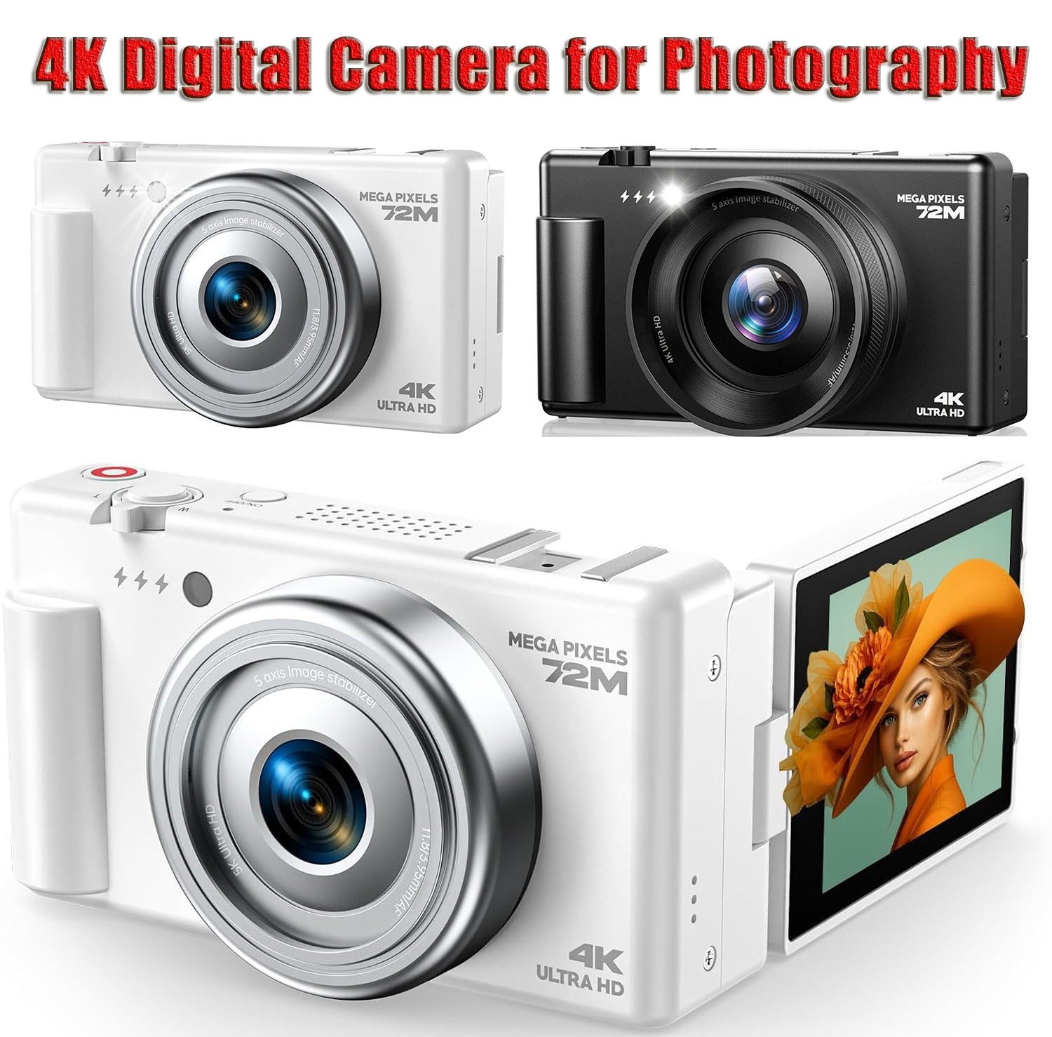 📸4K 72MP Digital Camera for Photography 2.8" 270°Flip Screen 18X Zoom for Teens