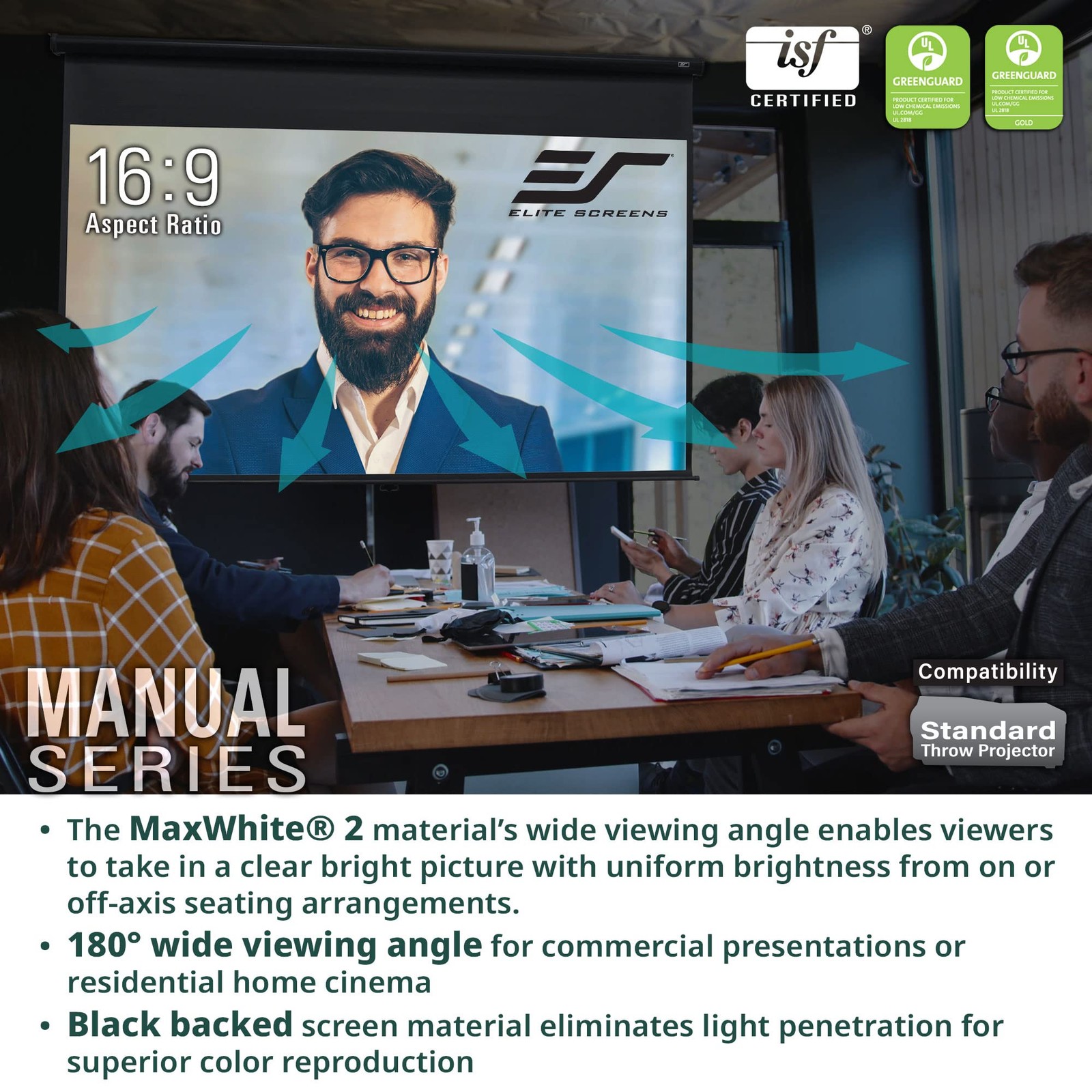 Elite Screens Manual Series, 120-INCH 16:9, Pull Down Manual Projector Screen...