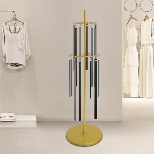 2-tier Tie Rack Floor Mounted Belt Hanger Metal Belt Display Shelf W/31 Hooks