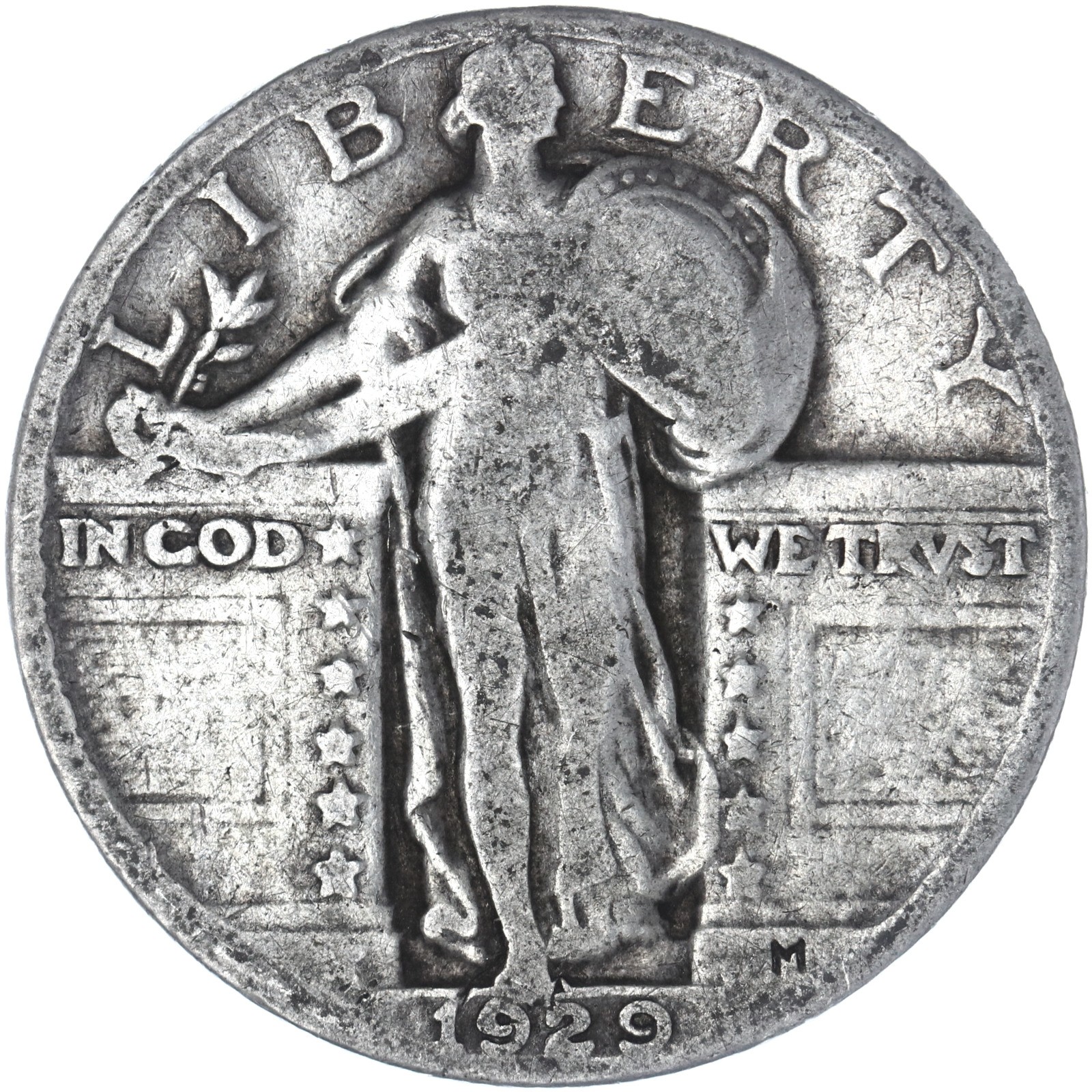 1929 (P) Standing Liberty Quarter 90% Silver Very Good VG See Pics Z344
