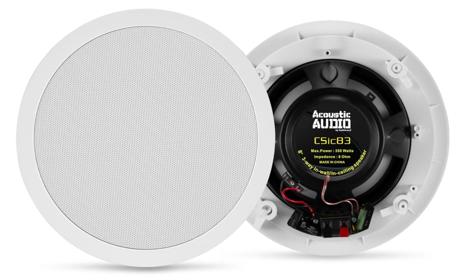 Acoustic Audio CSic83 8” Woofer 3-Way In Ceiling Home Theater Speaker - White
