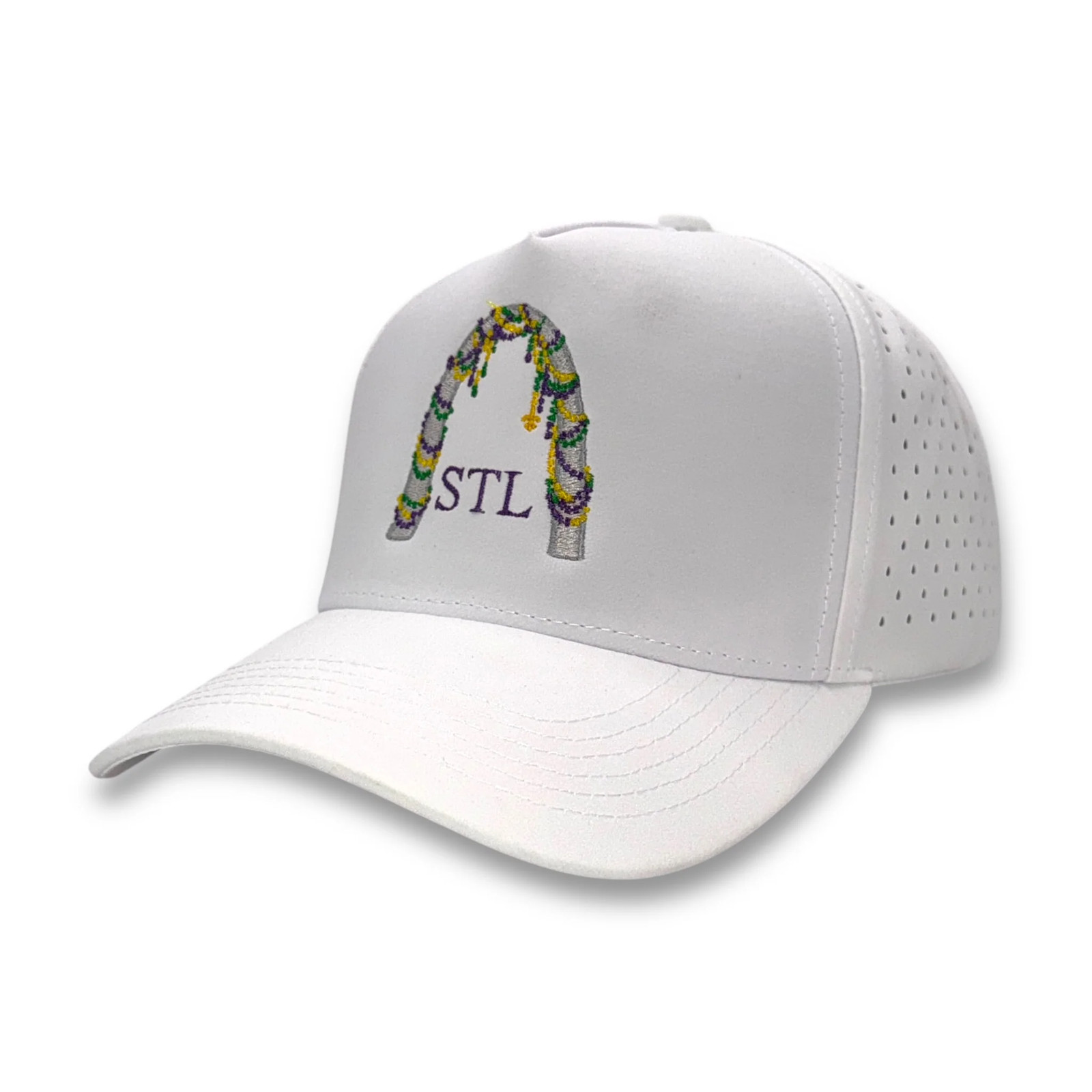 St. Marti Gras White Performance Embroidered Hat Mad Capper