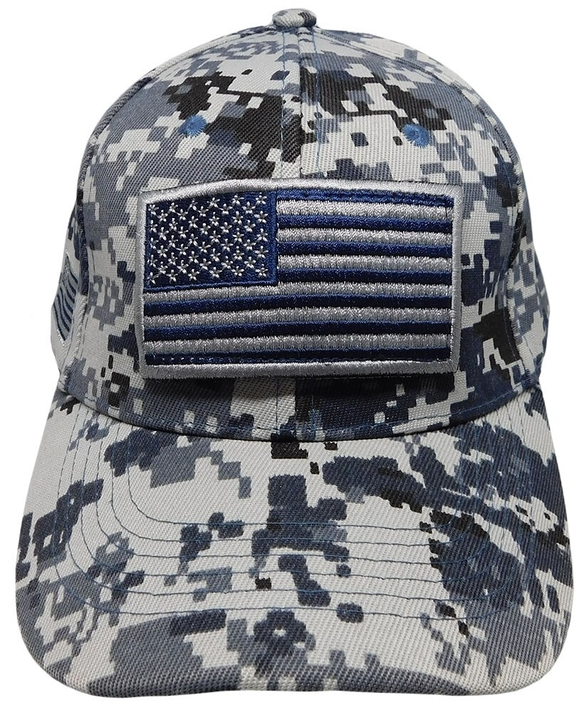 USA Flag Detachable Patch "USA" Navy Blue ACU Digital Camo Embroidered Hat Cap