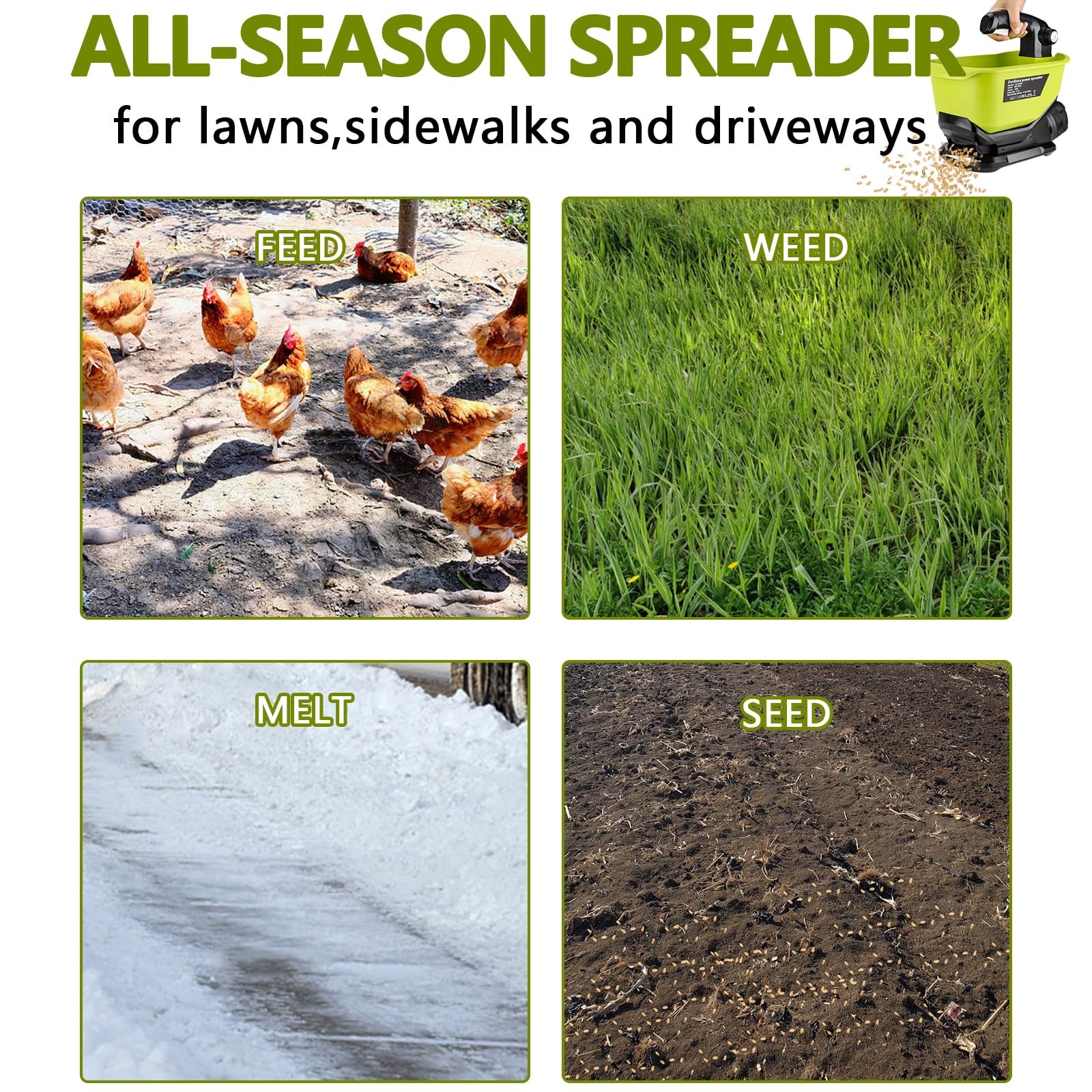 WaxPar Cordless Grass Seed Spreader Compatible with Ryobi 18V Lithium Green