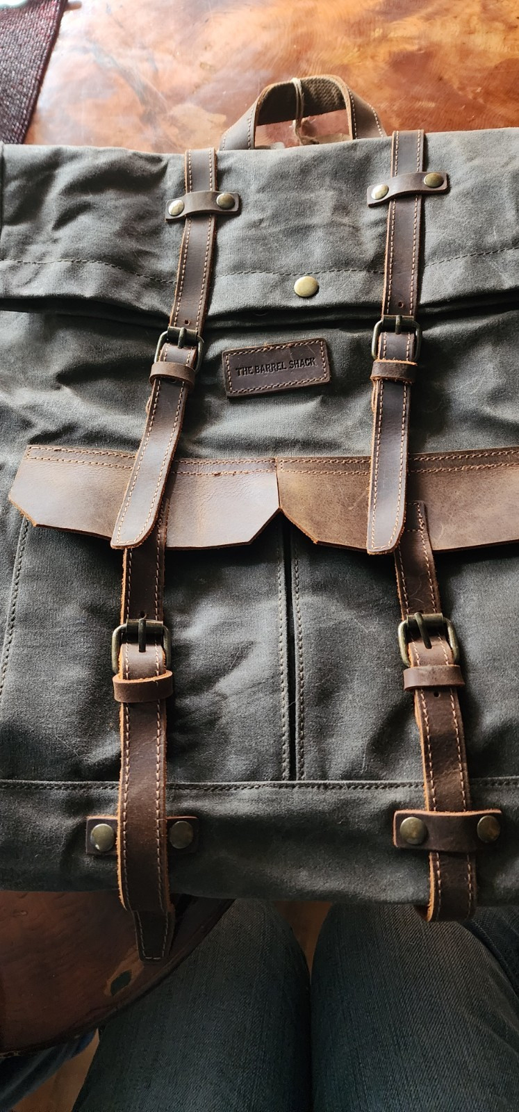 The Barrel Shack The Bruce 35L Canvas/Leather Hiking Backpack Gray/Brown 6P
