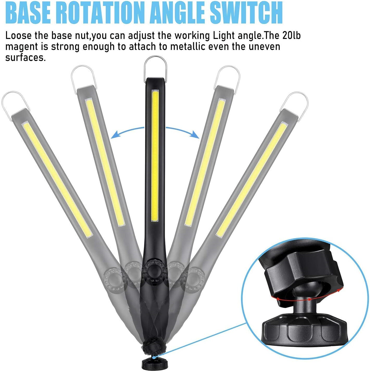 2PCS Ultra Thin COB LED Work Light Mechanic Flashlight Magnetic Base+USB Cable