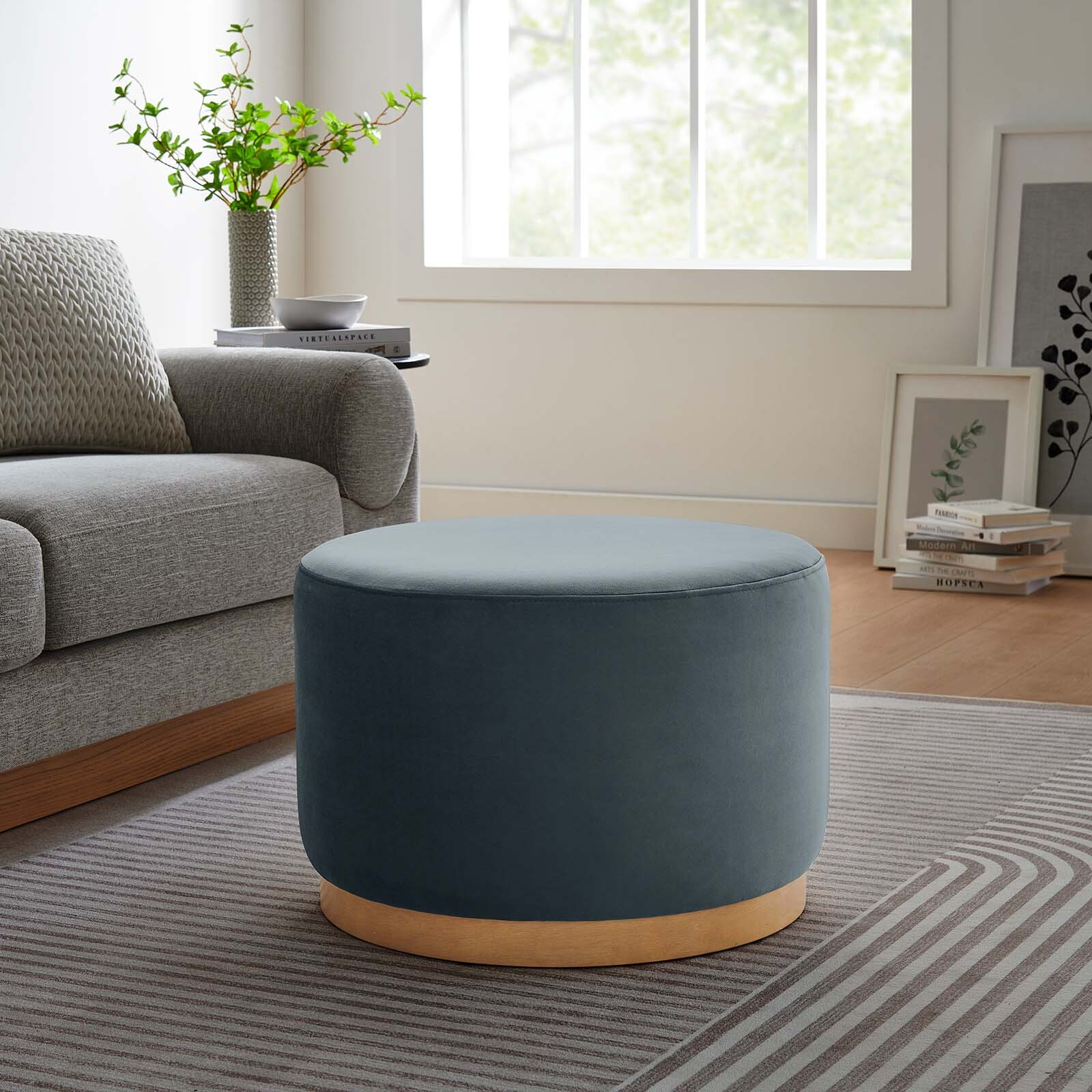 Modway Large 23" Round Performance Velvet Upholstered Ottoman