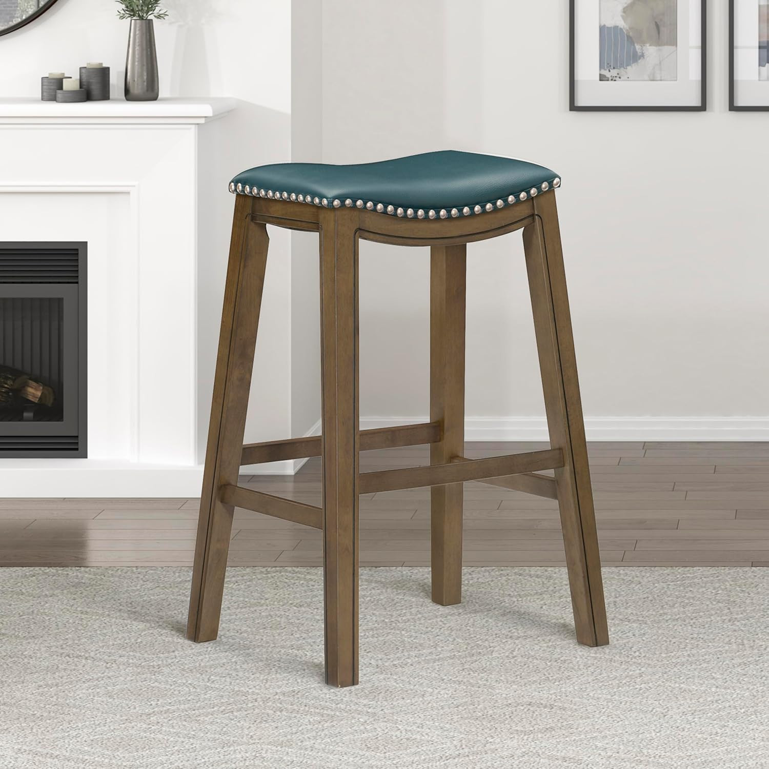 Ordway Green Solid Wood Bar Stools - 30" Saddle Height Seating