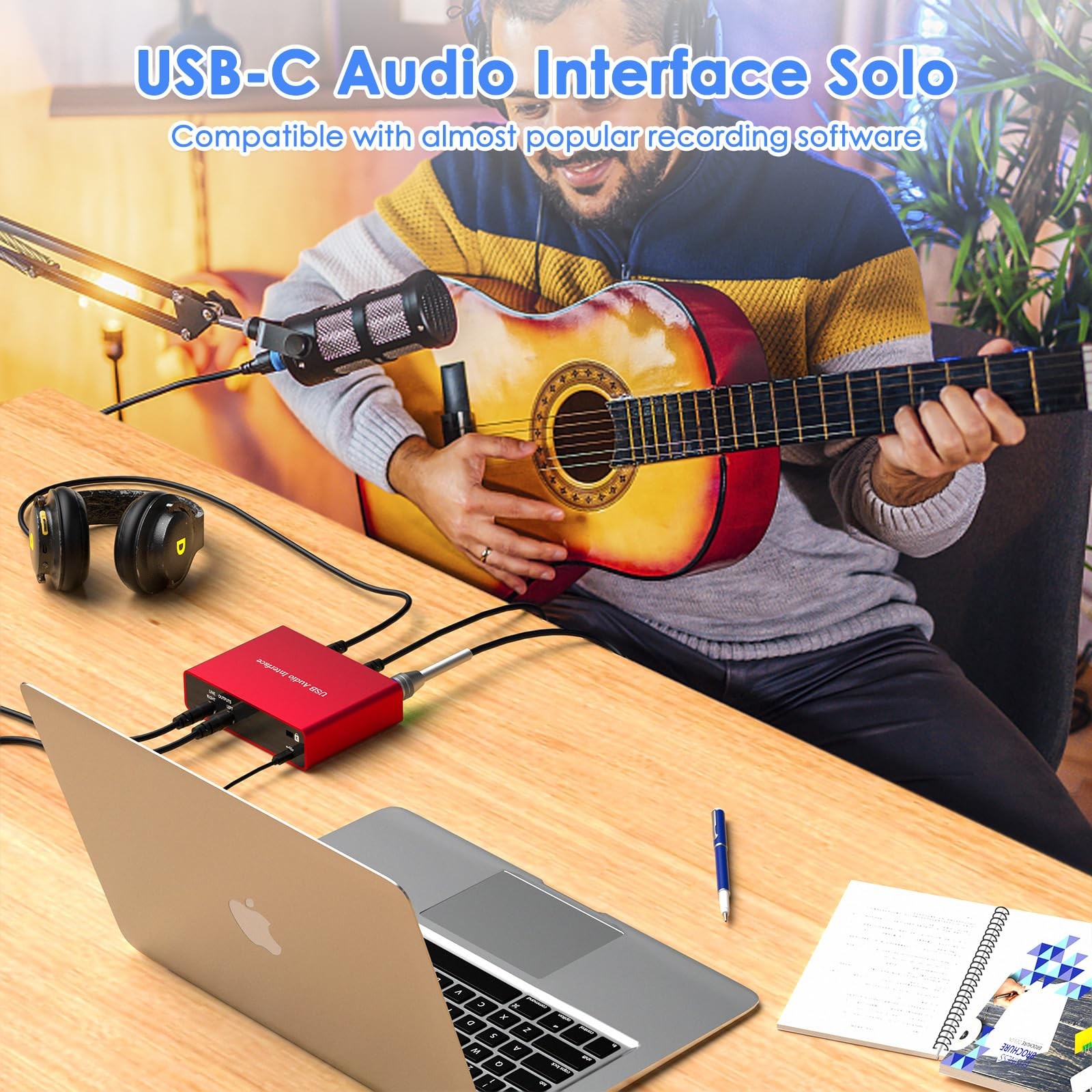 24Bit/192kHz USB Audio Interface with 48V Phantom Power - Studio Recording for M