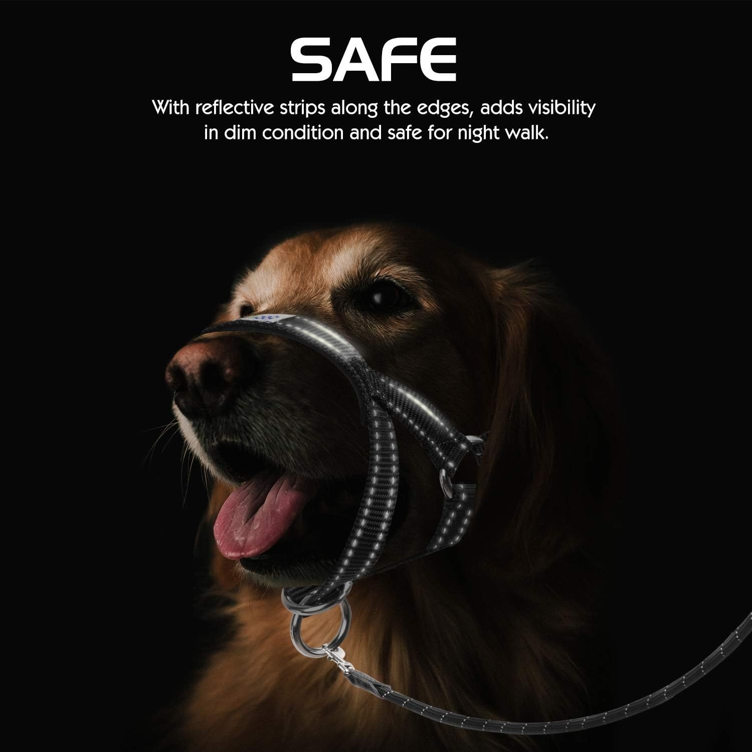 Pet Nylon Dog Head Collar Muzzle Reflective Adjustable Bark Control No Pull Easy