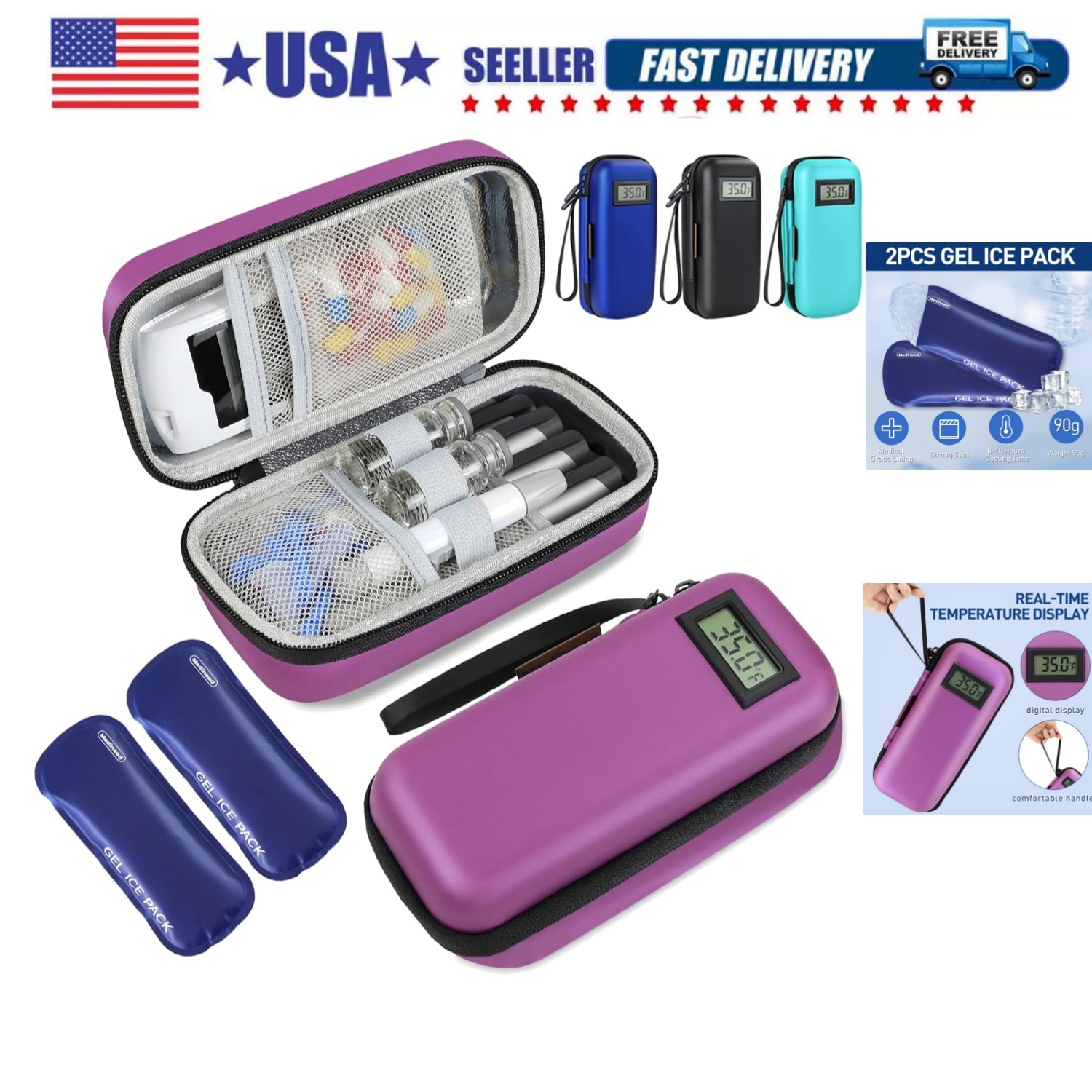 Insulin Cooler Travel Case, Portable Temperature Display Medicine Travel Cool...