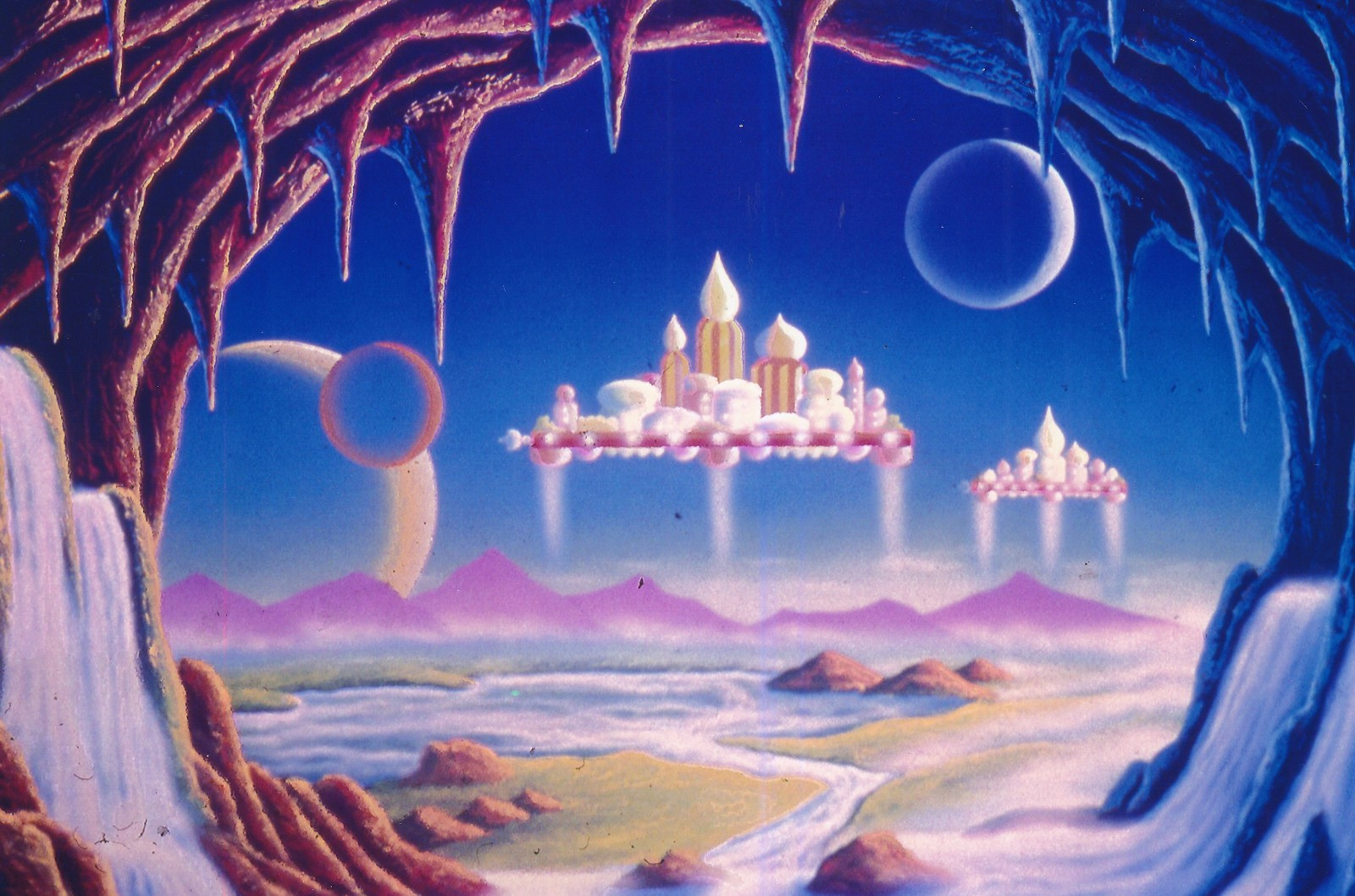 FLOATING ALIEN CITIES -  8x10 color photo of a painting by MORRIS SCOTT DOLLENS.