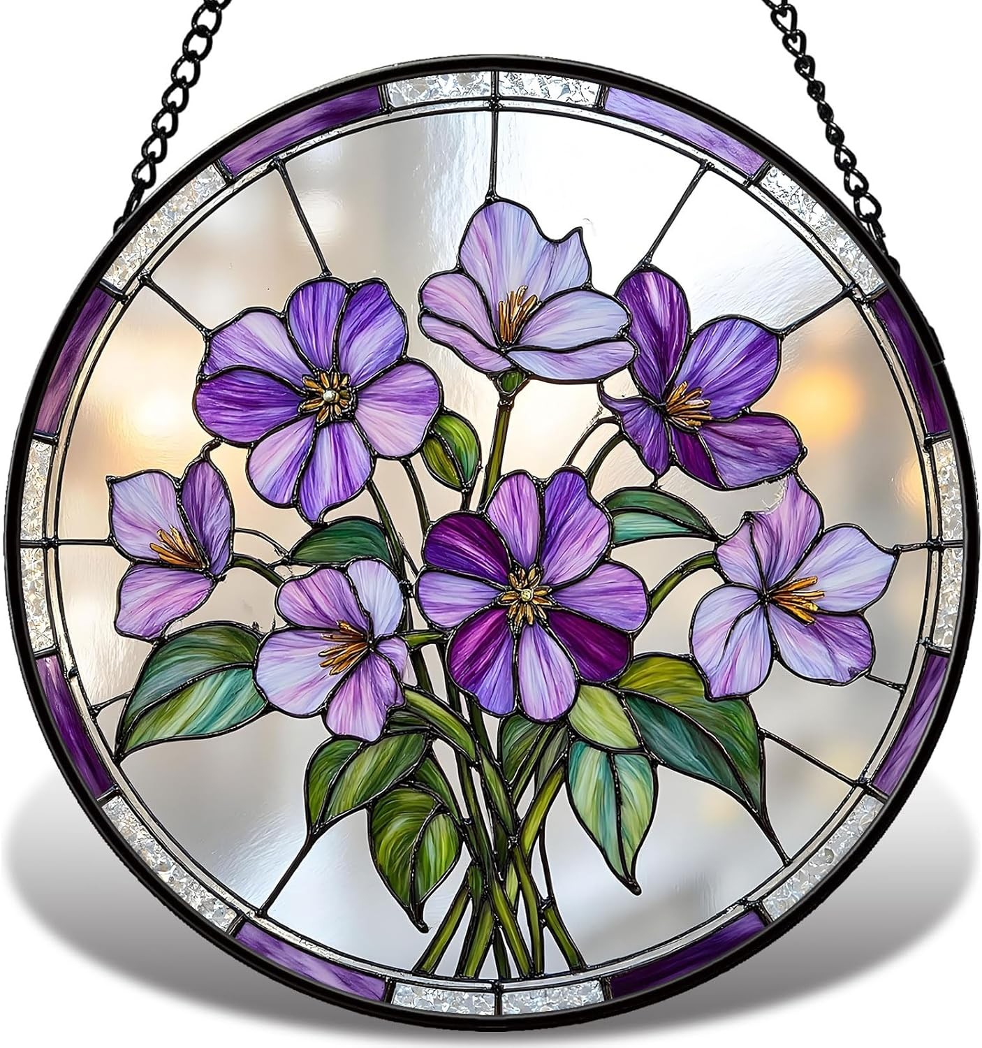 Violet Flower Stained Glass Suncatcher Window Hanging Floral Home Decor