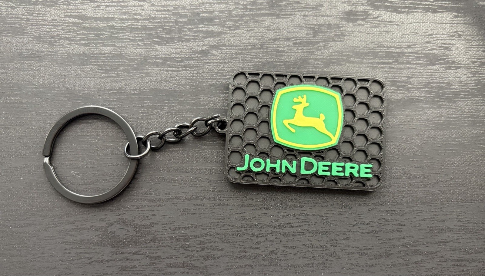 John Deere Black Square Key Ring W/Matching Black Key Ring