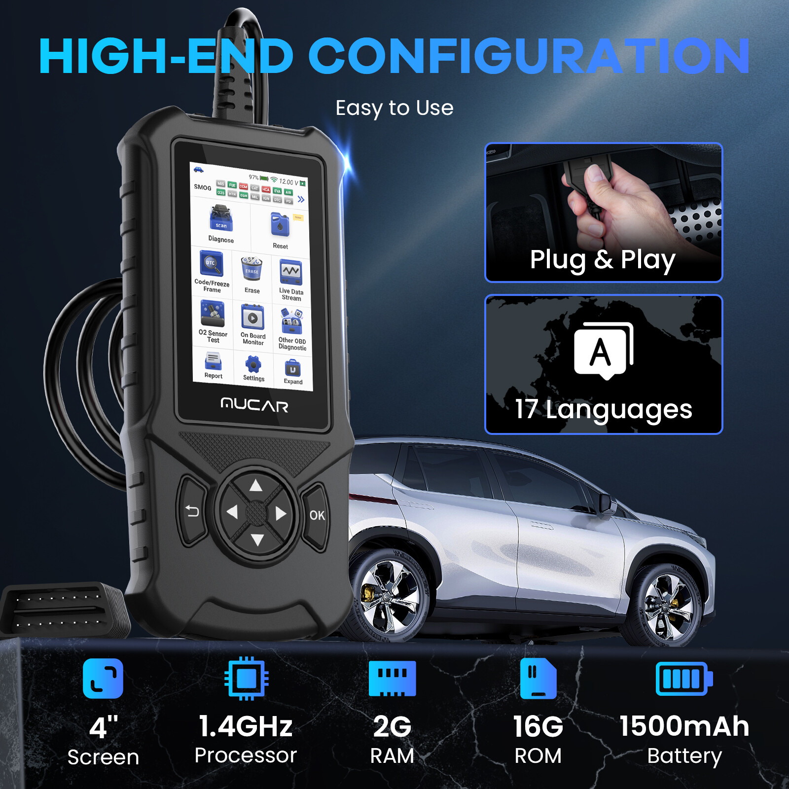 2025 MUCAR CDE900 Car Diagnostic Scanner ABS SRS OBD2 Code Reader Check Engine