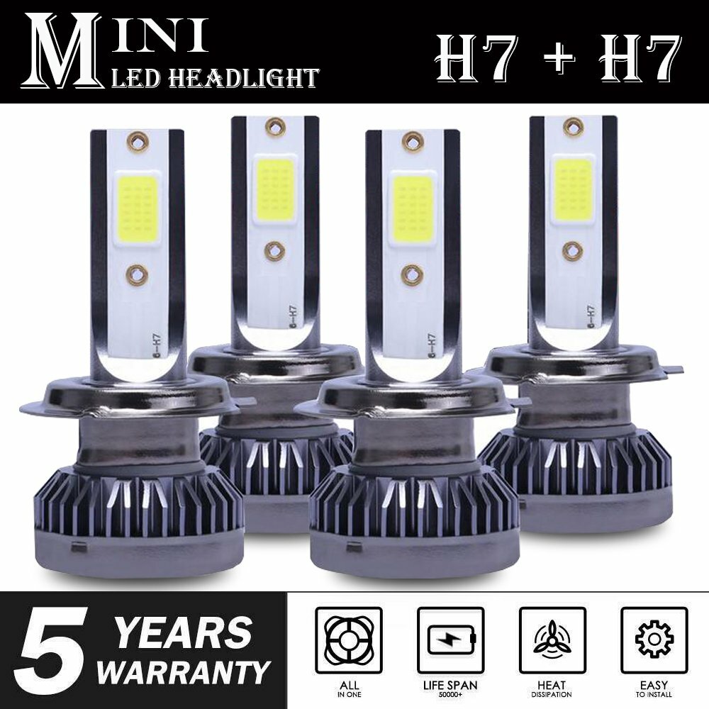4PCS Mini H7 + H7 Combo COB LED Healight Bulb High Low Beam 1600W 260000LM 6000K