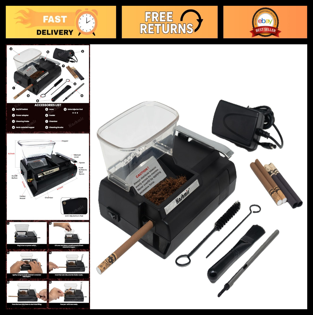 Electric Tobacco Injector Machine - Compact & Portable Cigarette Roller for King