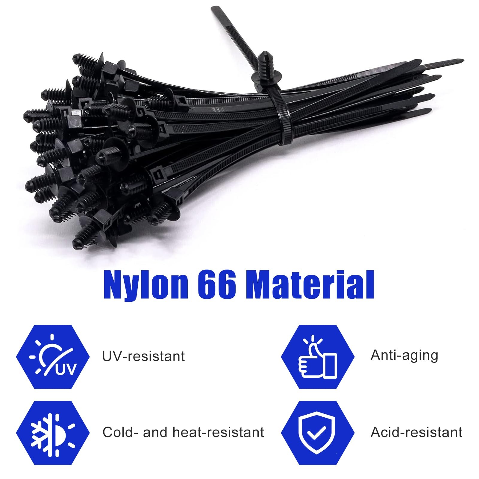 Christmas Tree Cable Ties, Universal Push Mount Cable Zip Tie Black Fir Tree