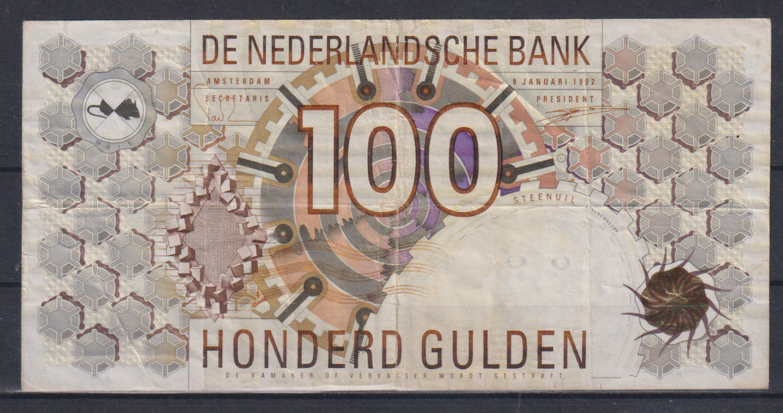 Netherlands 100 Gulden 1992 P101  VG++F &562