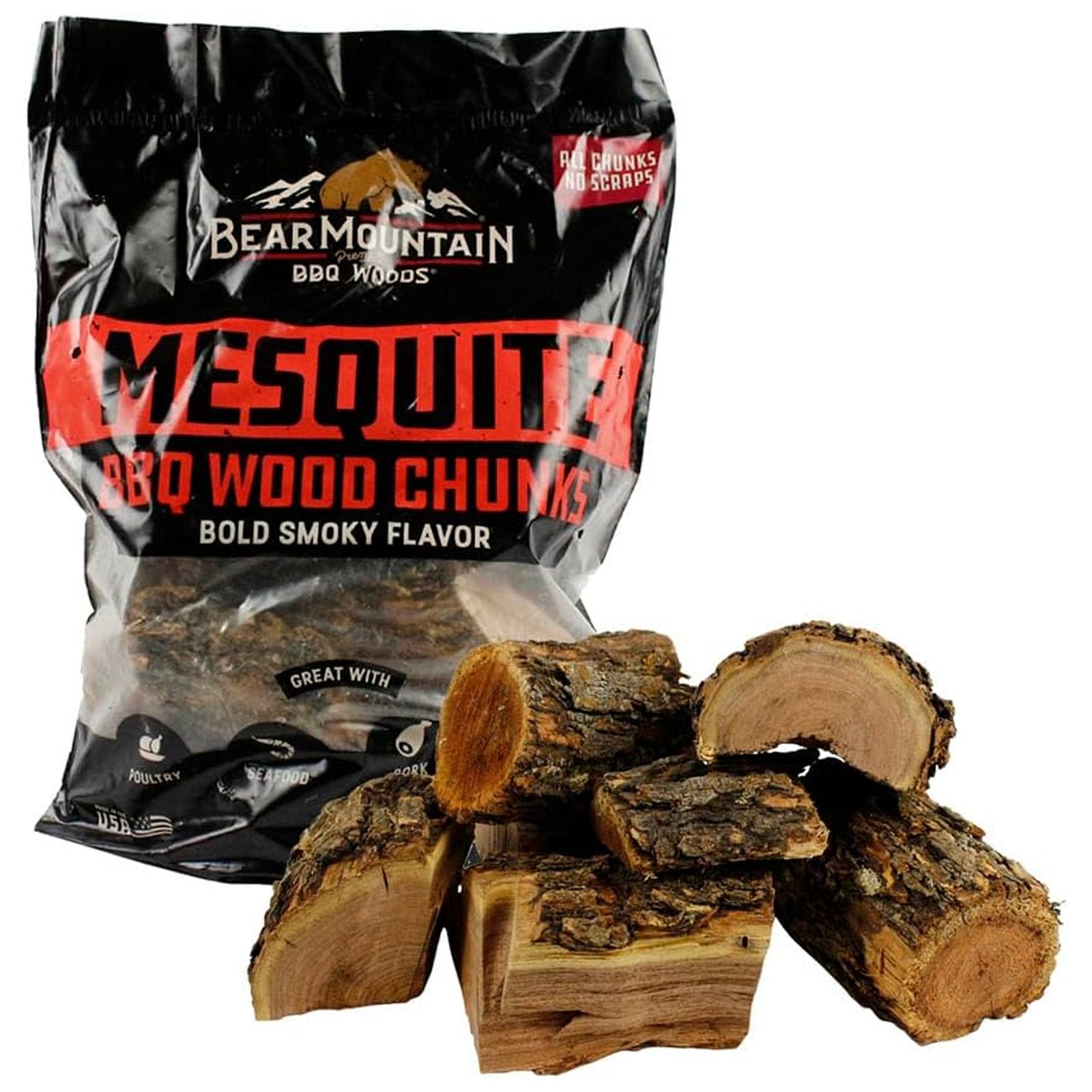 Bear Mountain BBQ Mesquite BBQ Wood Chunks for Grilling, 4 lb Bag-Pack of 4