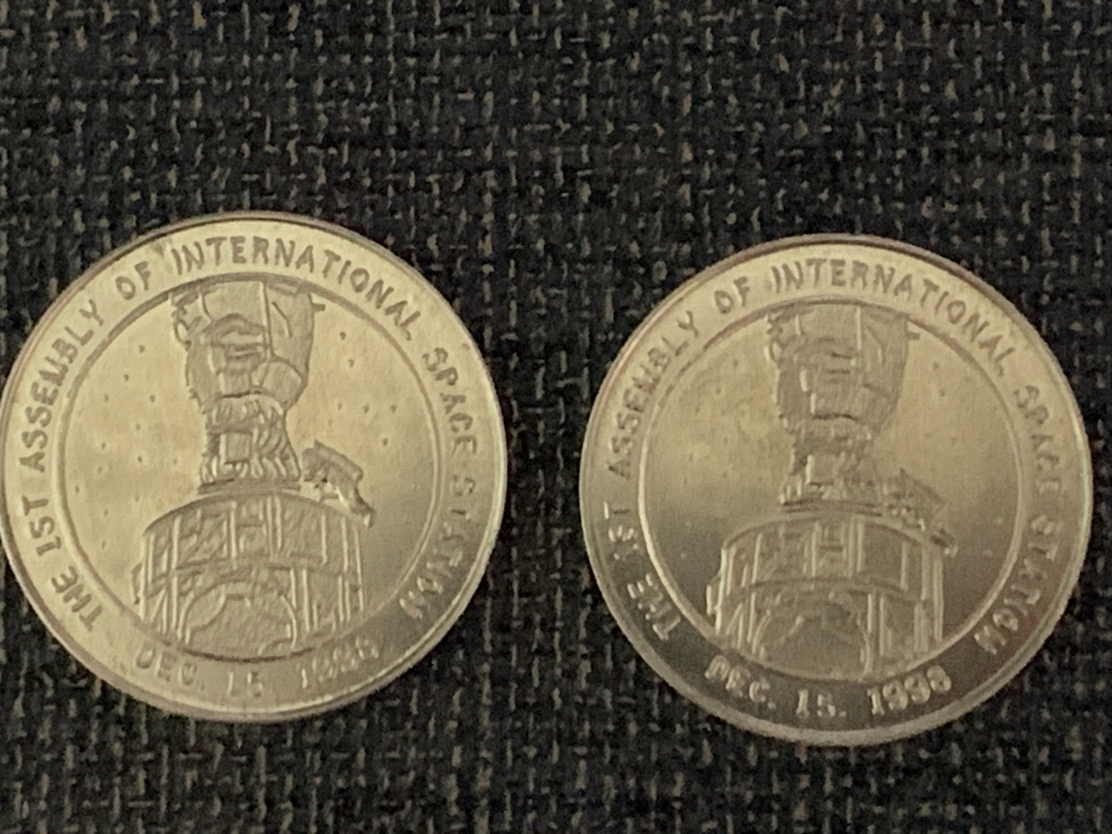 2 coins  - The 1st assembly of international space station coin 1998