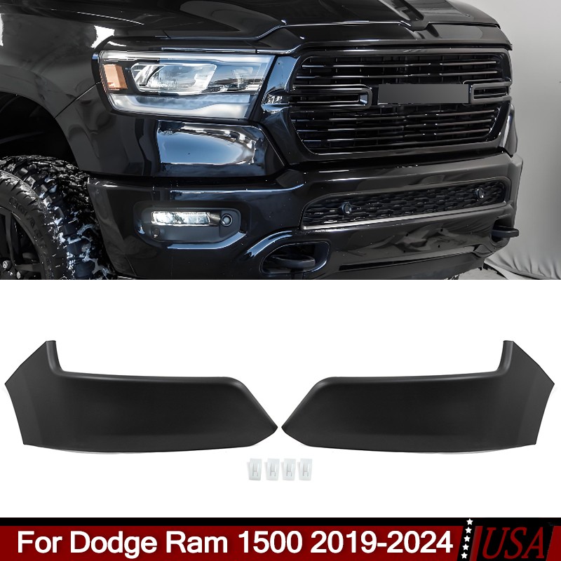 2x Black Front Upper Bumper End Cover Filler Panel Fits Dodge Ram 1500 2019-2024