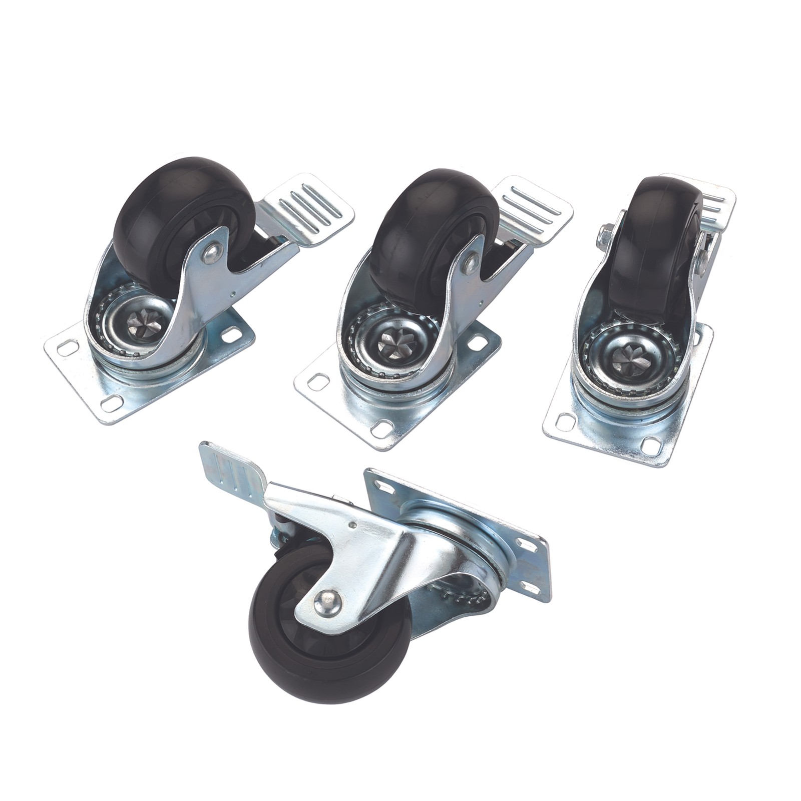 WOODRIVER 3" Casters Double Locking Swivel with 4 Hole Mounting Plate 4-Piece