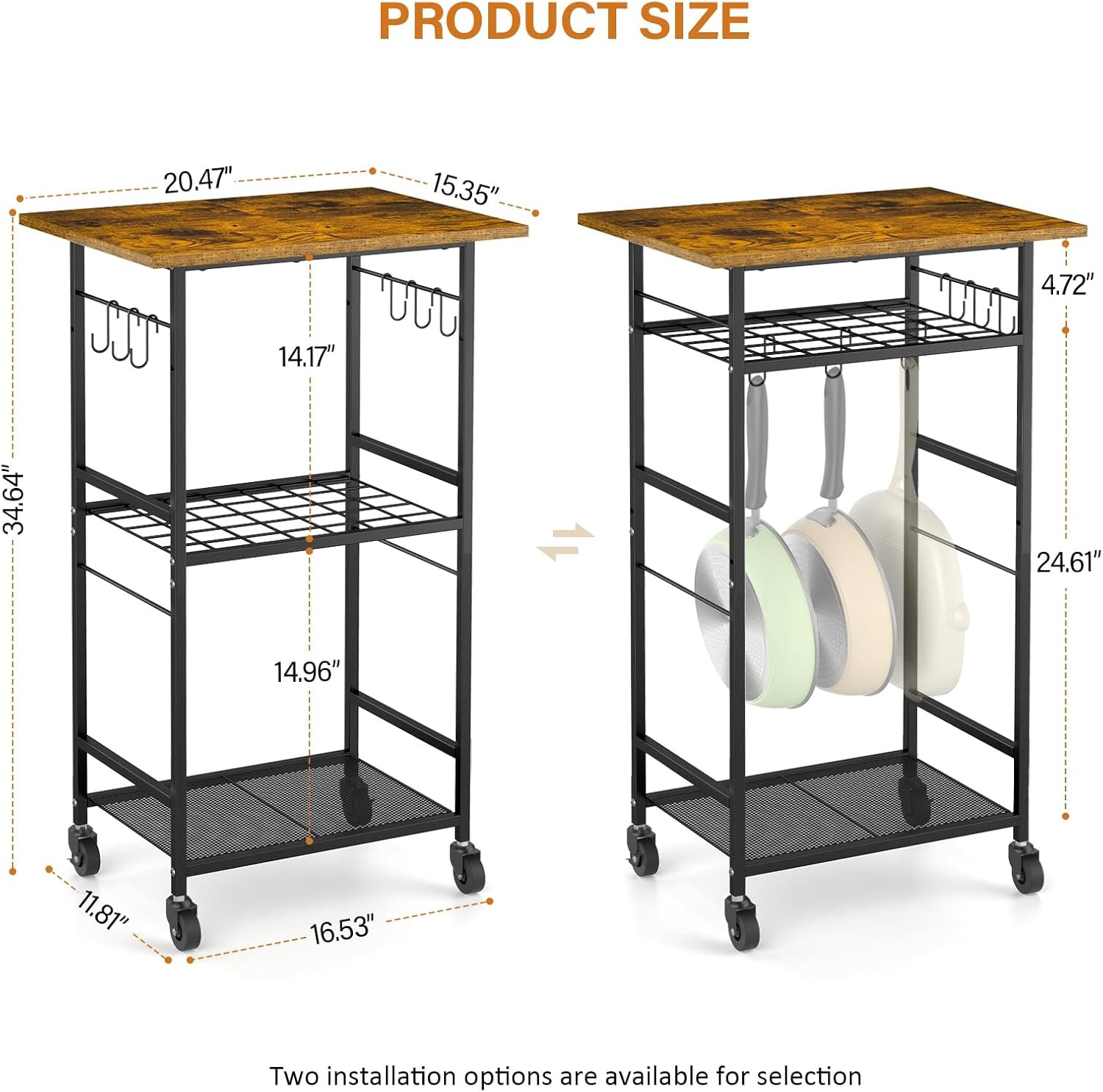 Rolling Kitchen Microwave Cart 3 Tier Microwave Table Stand W/ Adjustable Shelf