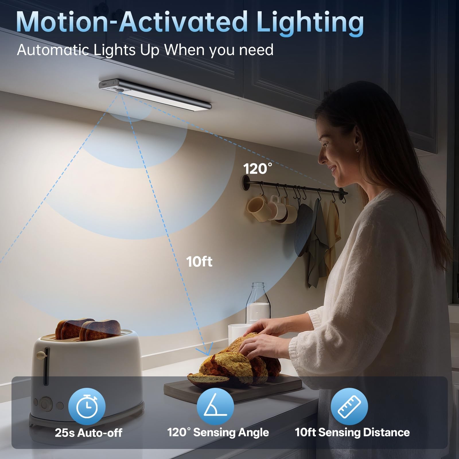 Under Cabinet Lighting,5 Pack Rechargeable Motion Sensor Light Indoor,3 Color...