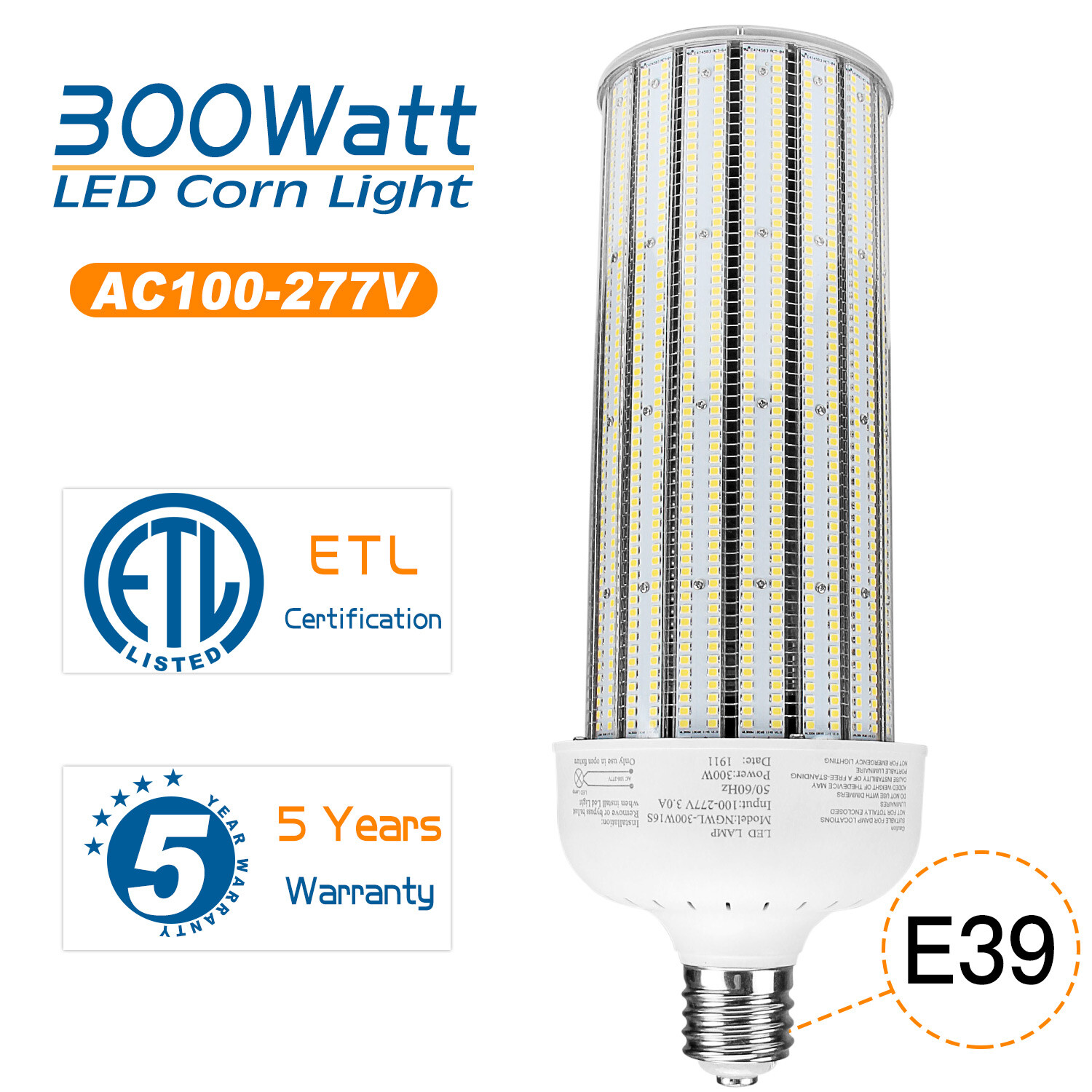 300W LED Corn Bulb Light Replace 1500W Metal Halide/HPS Warehouse High Bay Light
